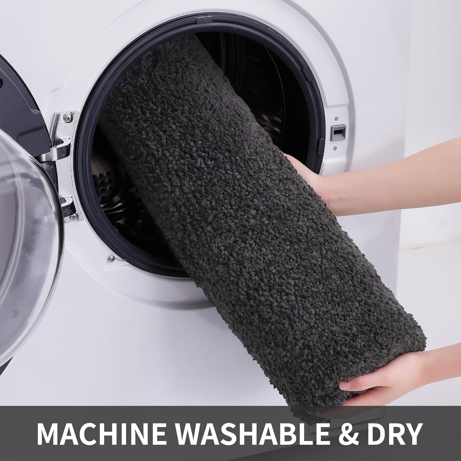 Buganda Tapete de microfibra para baño (24 x 20 pulgadas, gris carbón) lanudo suave y absorbente, antideslizante, de felpa gruesa, lavable a