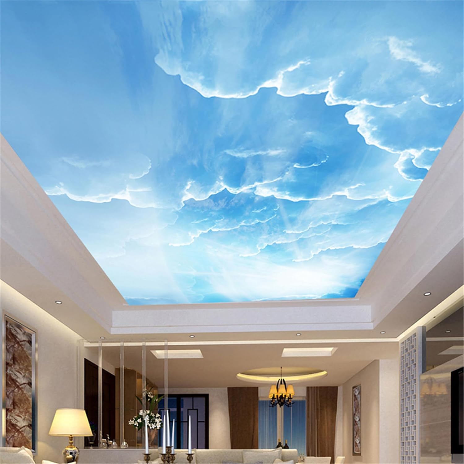 Vinilo 3D de cielo azul y nubes blancas, calcomanías de pared con ondas de nube, murales de pared extraíbles, decoración de pared para dormitorio de