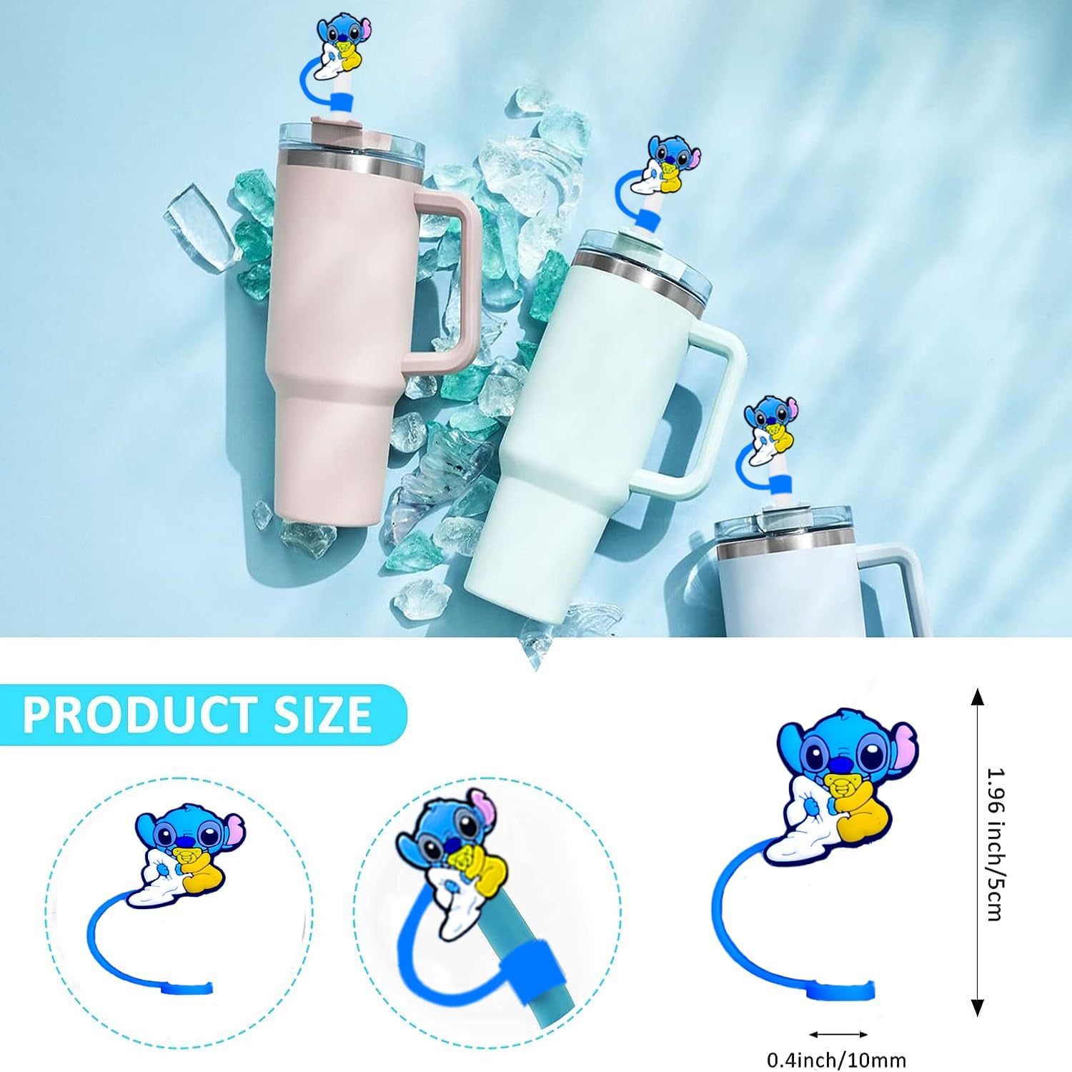 Tapones protectores de popote de silicona de dibujos animados, tapas de popote para copa Stanley, 40 onzas, 30 onzas, 0.394 in, grande para vasos