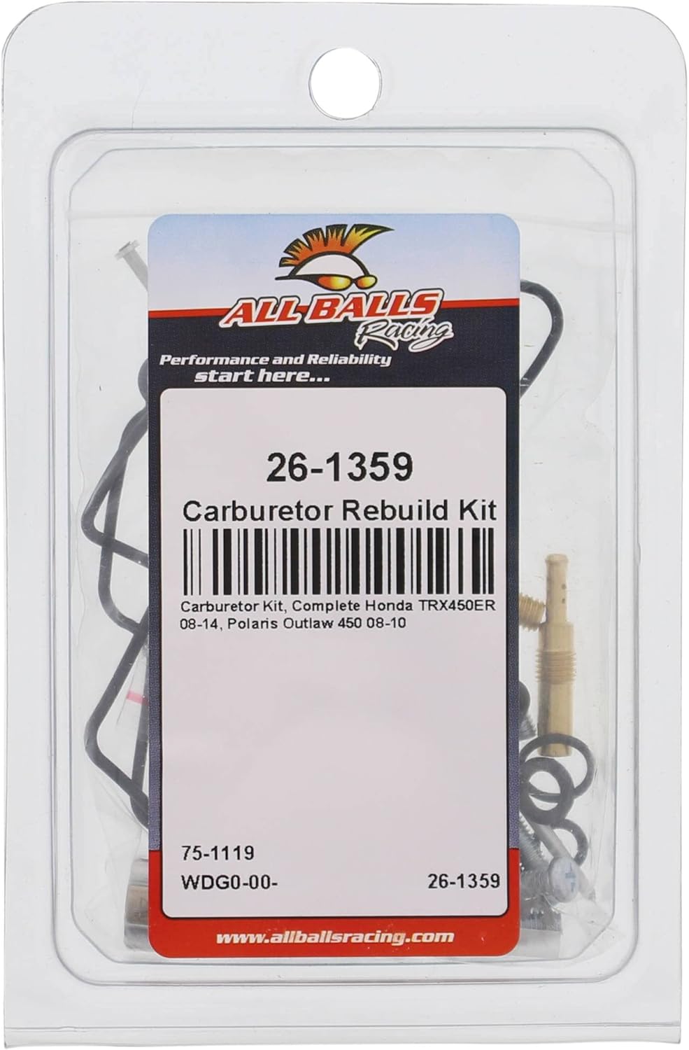 All Balls Racing Kit de reconstrucción de carburador 26-1359 compatible conrepuesto para Honda TRX450ER 2008-2014, Polaris Outlaw 450 2008-2010