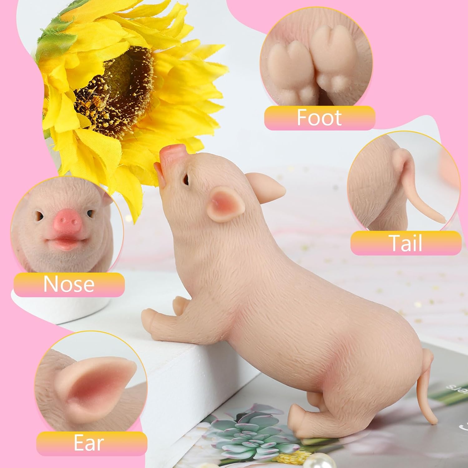 Vollence Mini cerdo de silicona de 5 pulgadas, muñecas de silicona para niños, cerdo de silicona de cuerpo completo, lindo juguete realista de cerdo