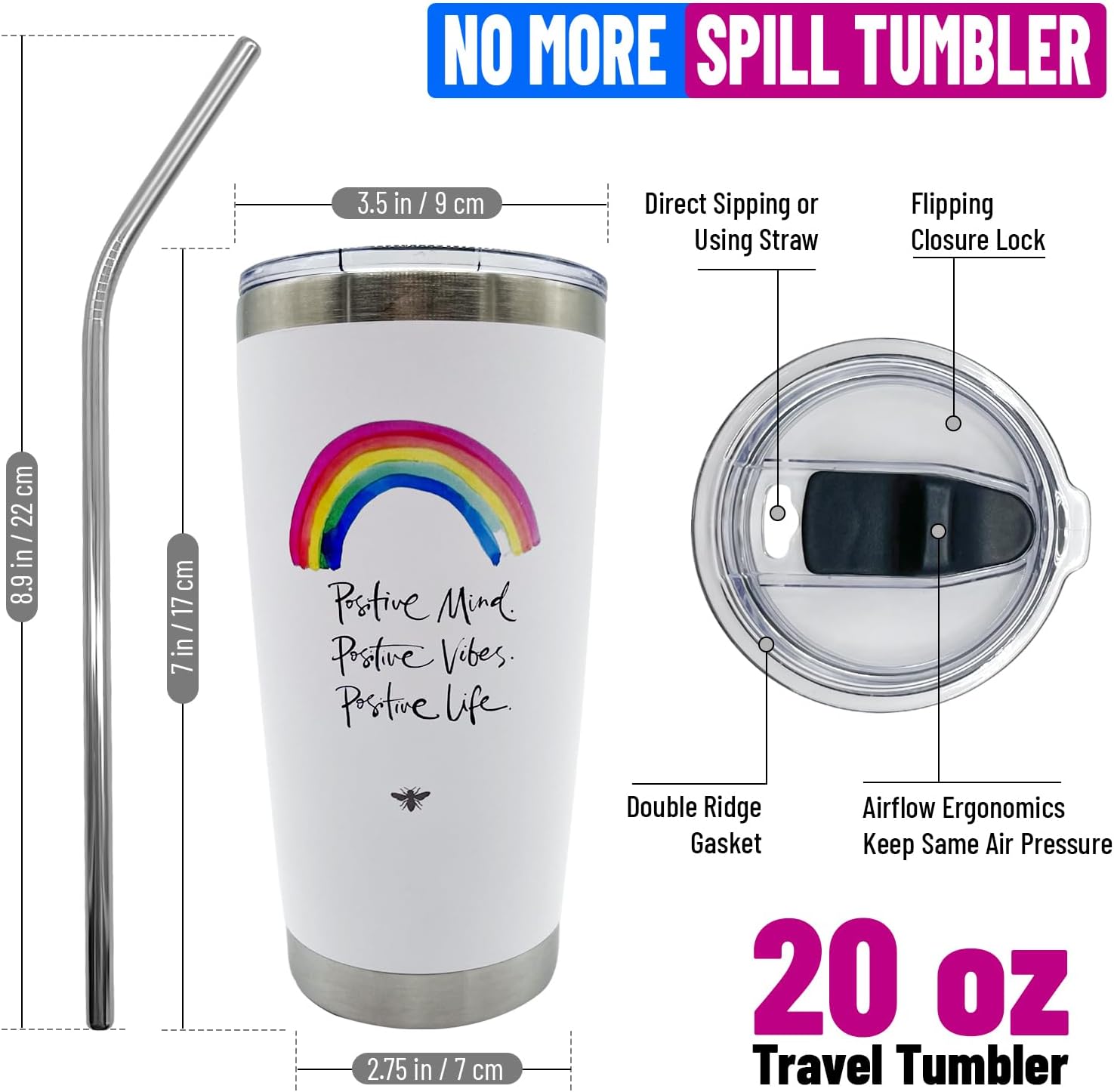 Vaso de café de viaje de 20 onzas con tapa deslizante y pajilla, taza de café de acero inoxidable a prueba de derrames, acero inoxidable aislado,