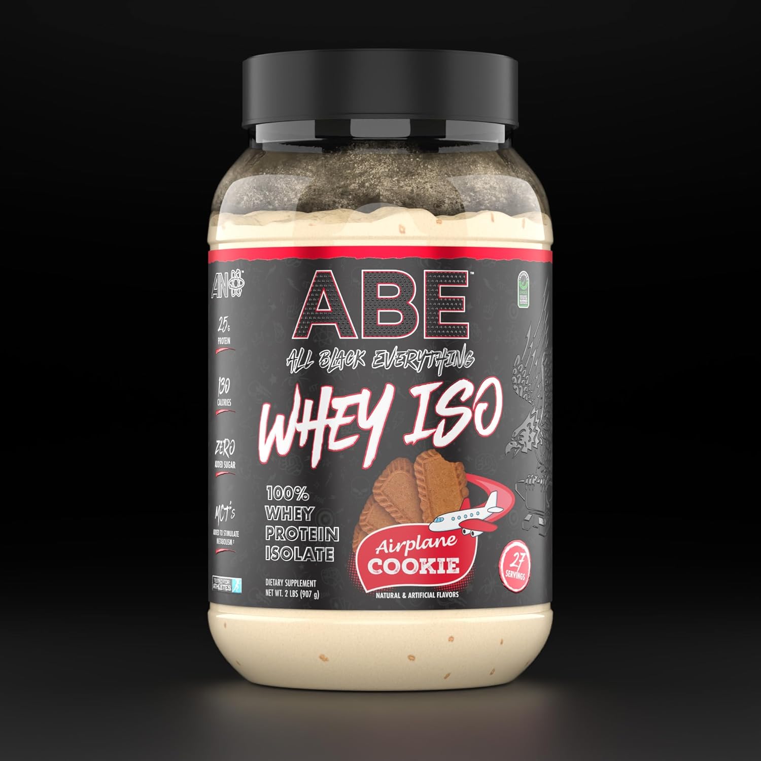 ABE Whey ISO – All Black Everything 100% aislado de proteína de suero con trozos de golosinas de avión de azúcar marrón  Después del entrenamiento,