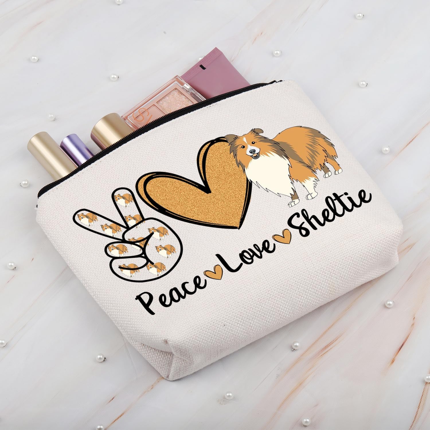 BDPWSS Sheltie – Bolsa de maquillaje para amantes de los perros, regalos para mujeres, bolsa de maquillaje Sheltie Mom Shetland Sheepdogs Gift Peace