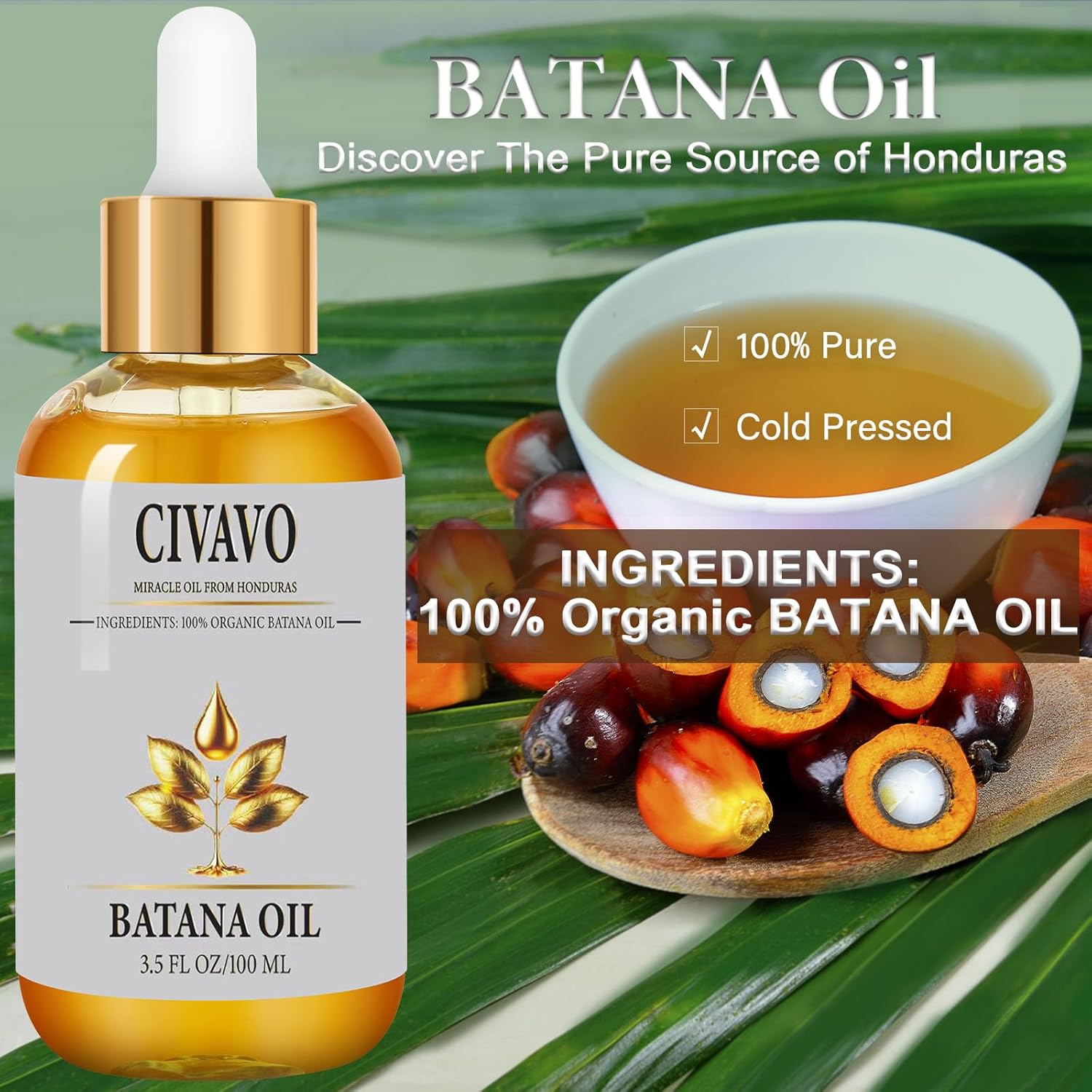 Civavo Aceite de batana orgánico para cabello, 100% puro natural prensado nutritivo aceite de batana mascarilla para el cabello contra la pérdida de