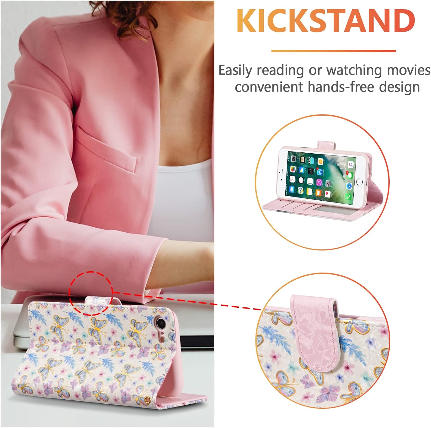 UEEBAI Funda tipo cartera para iPhone 7 PlusiPhone 8 Plus, de piel sintética, con función atril, bloqueo RFID, con ranuras para tarjetas, correa