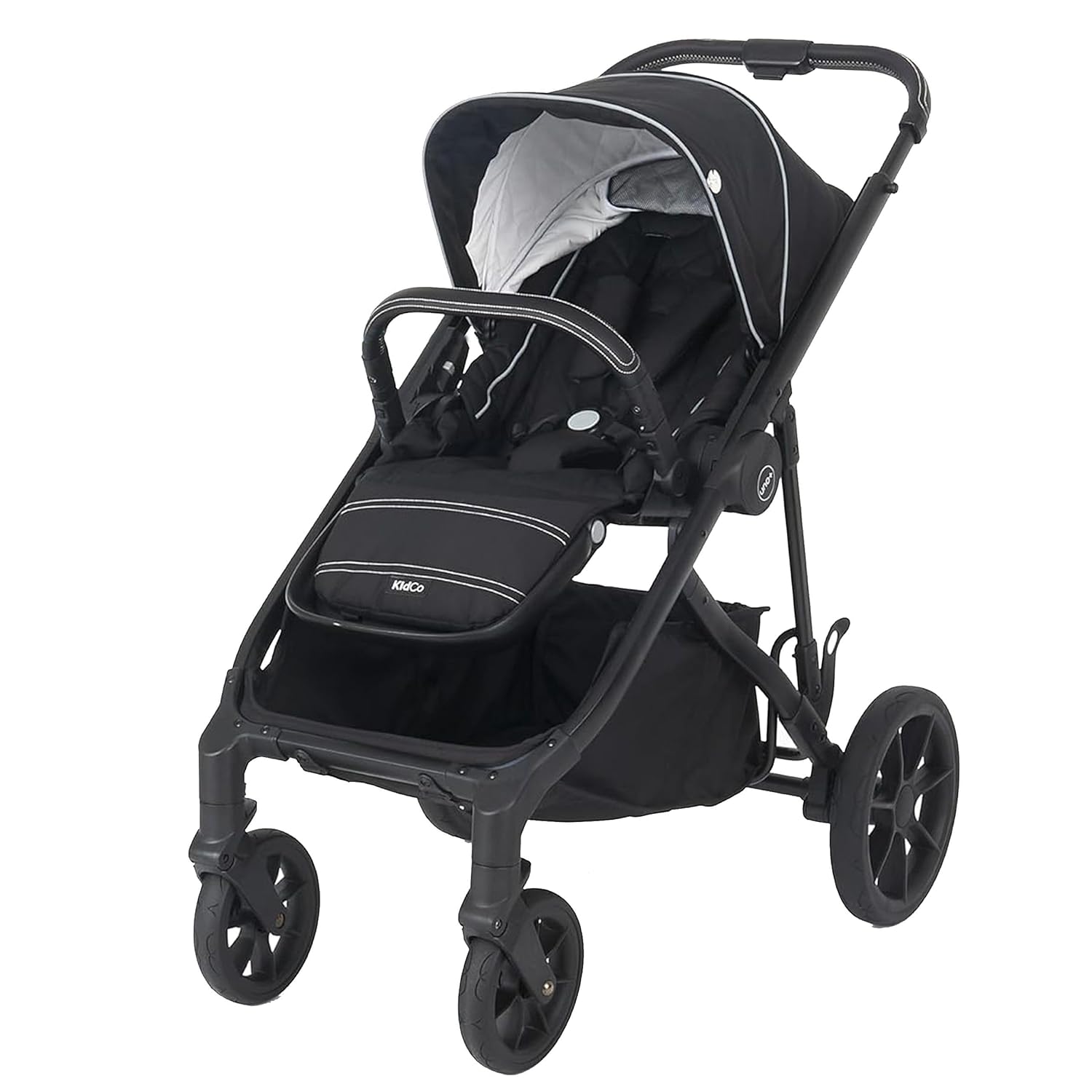 KidCo Uno+ – Cochecito convertible de lujo individual a doble para recién nacidos a niños pequeños, portátil y plegable, color negro Allegra