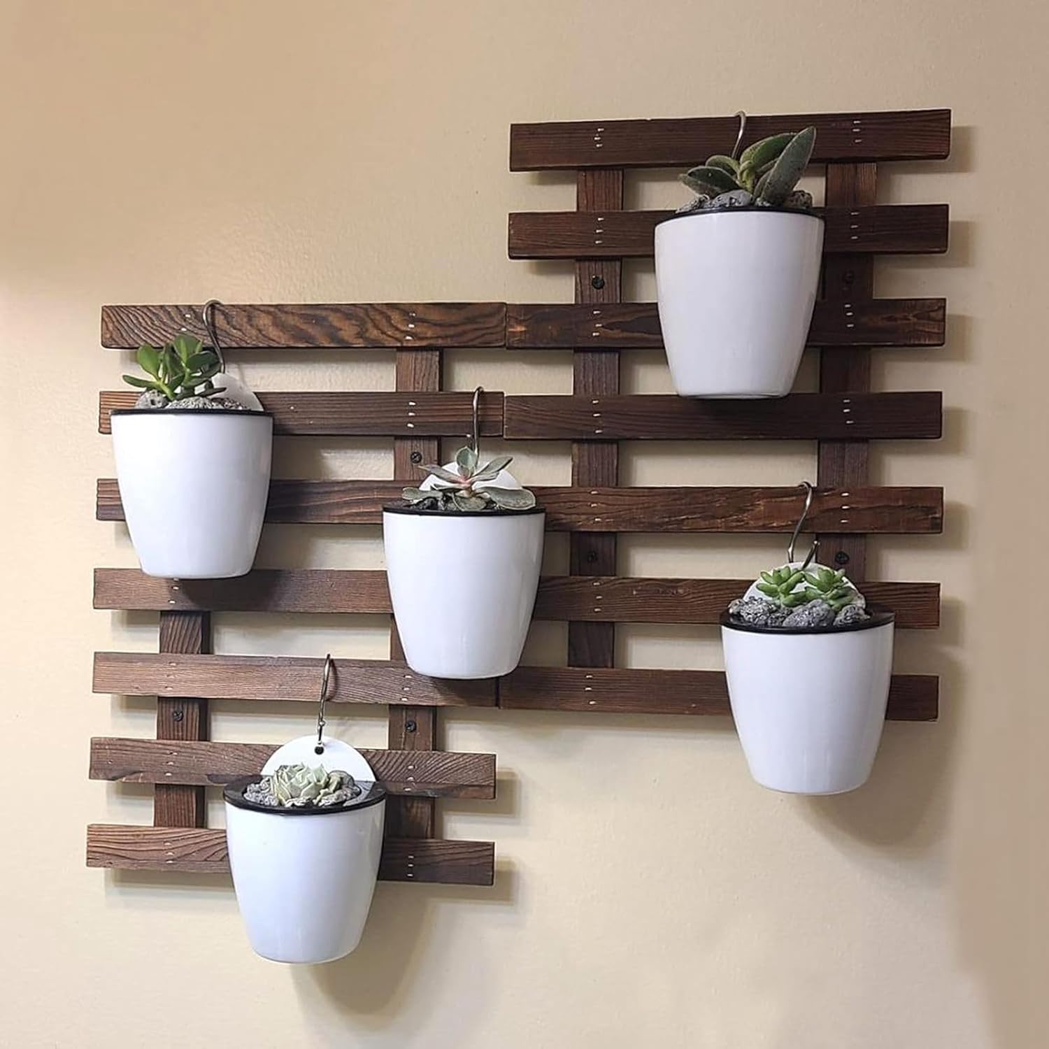 10 macetas colgantes de riego automático, macetas blancas de 7 pulgadas montadas en la pared con ganchos y cuerdas, macetas de plástico colgantes de