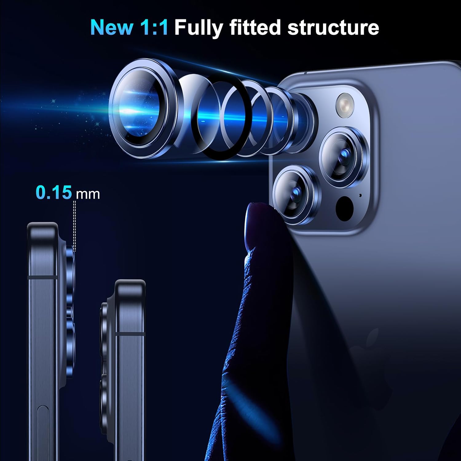 BAZO Protector de lente de cámara para iPhone 15 ProiPhone 15 Pro Max, protección contra caídas Cubierta de cámara de vidrio templado 9H, resistente