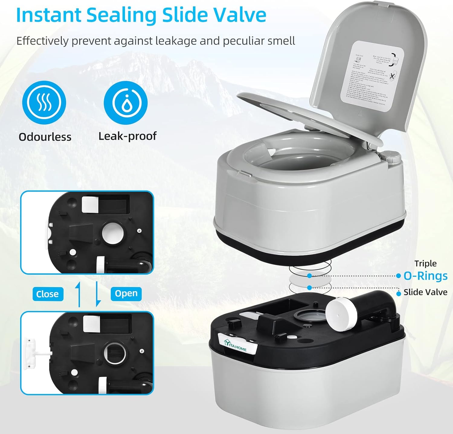 YITAHOME Inodoro portátil para camping Porta con colección de papel y detergente, 6.34 galones, inodoro para interiores y exteriores con bomba de