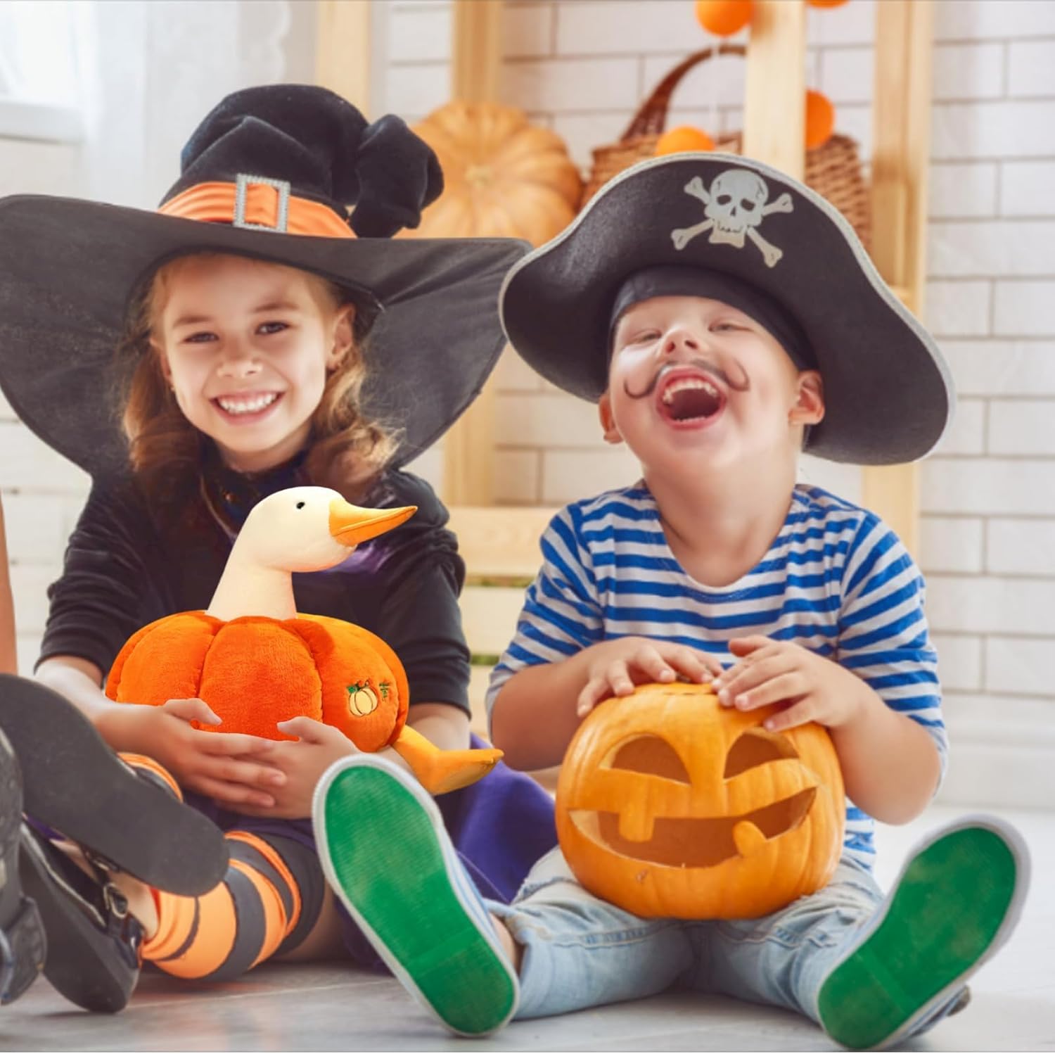 Peluche de calabaza de pato esponjoso, peluche suave, almohada para sofá, calabazas, juguetes, regalos de fiesta (11 pulgadas)