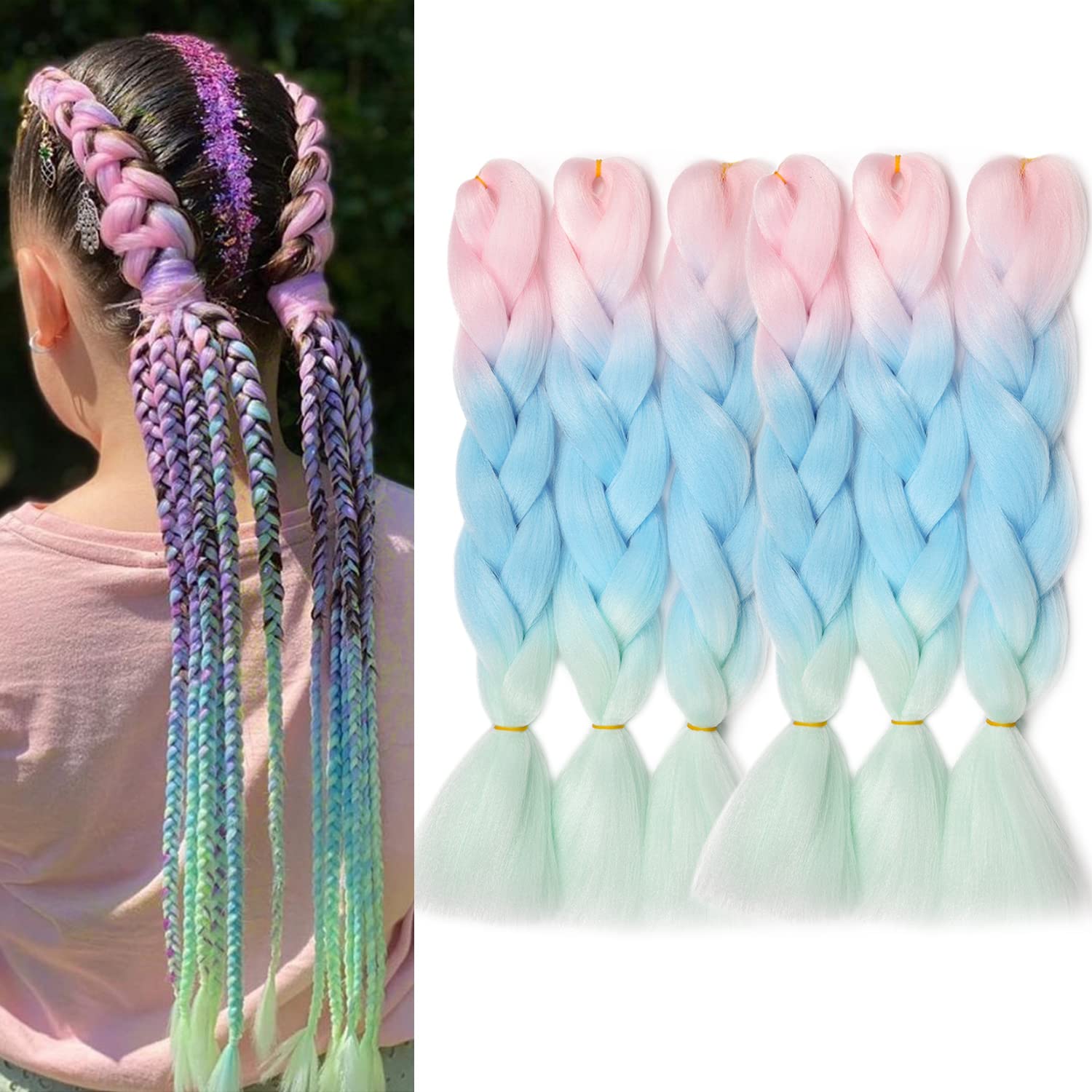 MAYSA Extensiones de cabello trenzado color rosa ombré, extensiones de cabello trenzado jumbo de 24 pulgadas, cabello de trenzas preestiradas