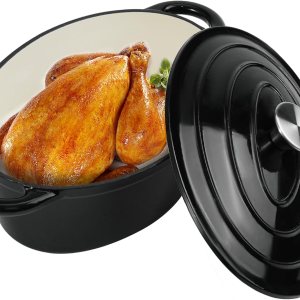 Olla de horno holandés ovalada esmaltada de 4.5 cuartos de galón con tapa y asas dobles, horno holandés de hierro fundido para cocinar, hornear pan, Olla de horno holandés ovalada esmaltada de 4.5 cuartos de galón con tapa y asas dobles, horno holandés de hierro fundido para cocinar, hornear pan,