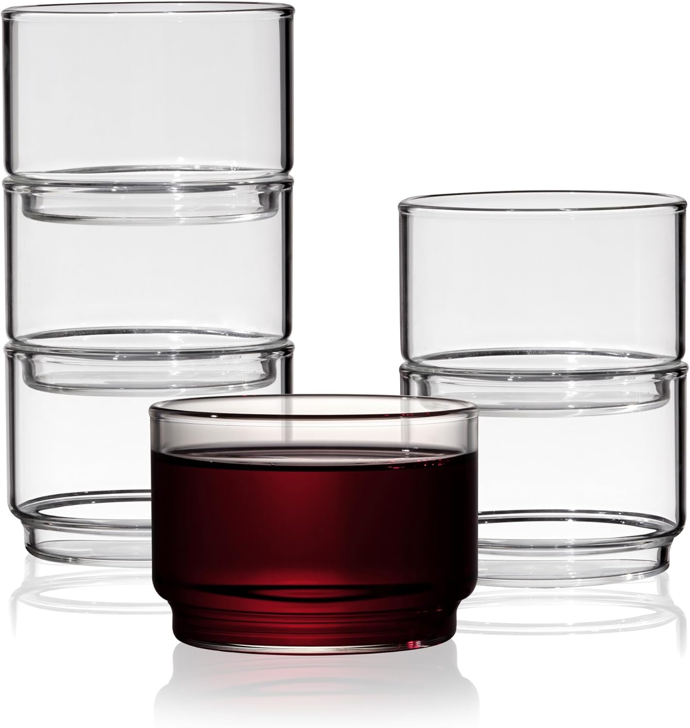 Viski Bodega – Juego de vasos apilables, cristalería moderna para vino y cócteles, 7 onzas, juego de 6, transparente