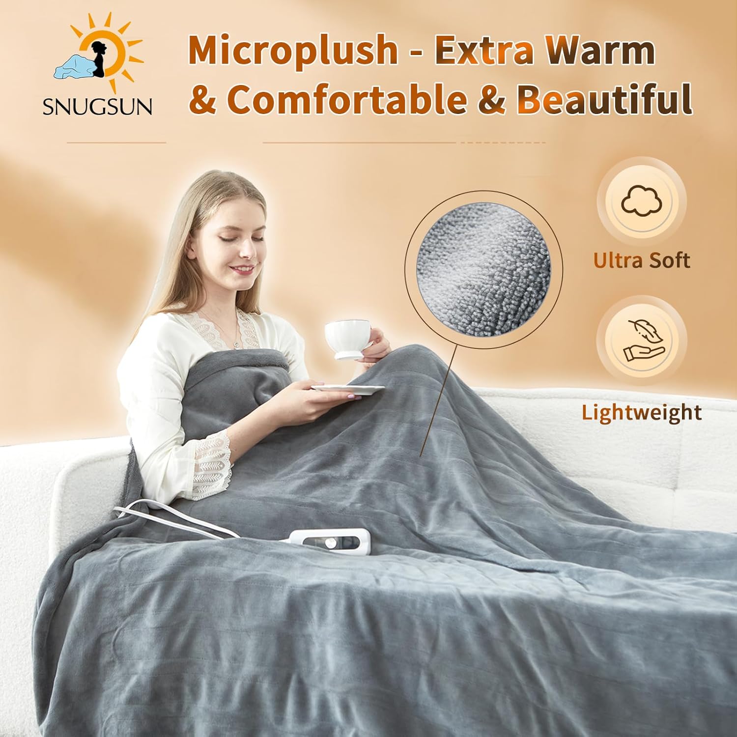 Manta térmica de doble controlador, tamaño Queen de 84 x 90 pulgadas, manta eléctrica de franela de microfelpa, manta térmica suave y antibolitas,