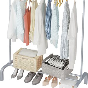 JIUYOTREE Perchero de metal para ropa de 43.3 pulgadas con estante inferior, perchero para colgar ropa, abrigos, faldas, camisas, suéteres, gris JIUYOTREE Perchero de metal para ropa de 43.3 pulgadas con estante inferior, perchero para colgar ropa, abrigos, faldas, camisas, suéteres, gris
