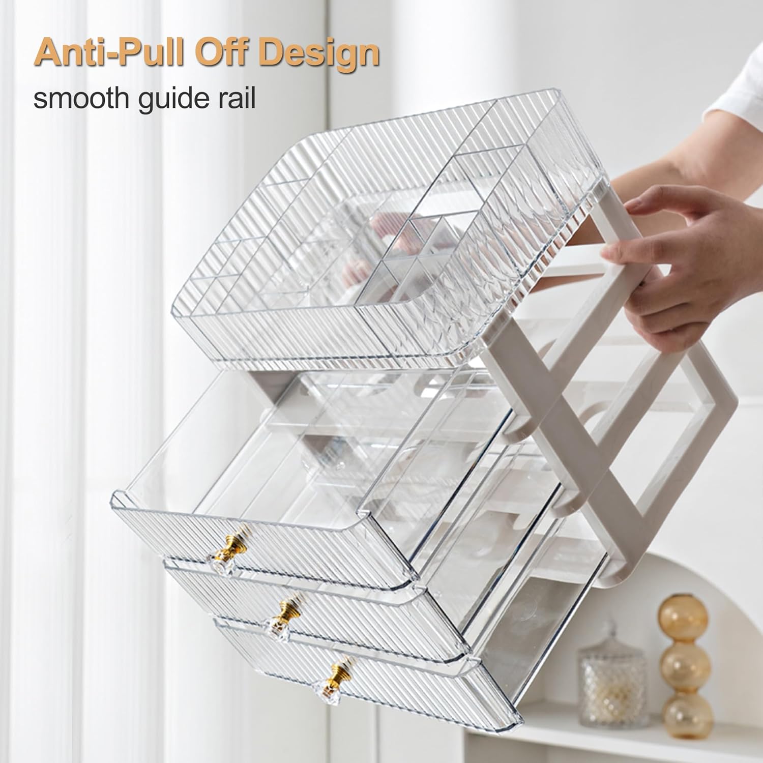 VEMURE Organizador de maquillaje con 2 cajones, vitrina de cosméticos para dormitorio, baño, tocador, soporte de almacenamiento de escritorio de