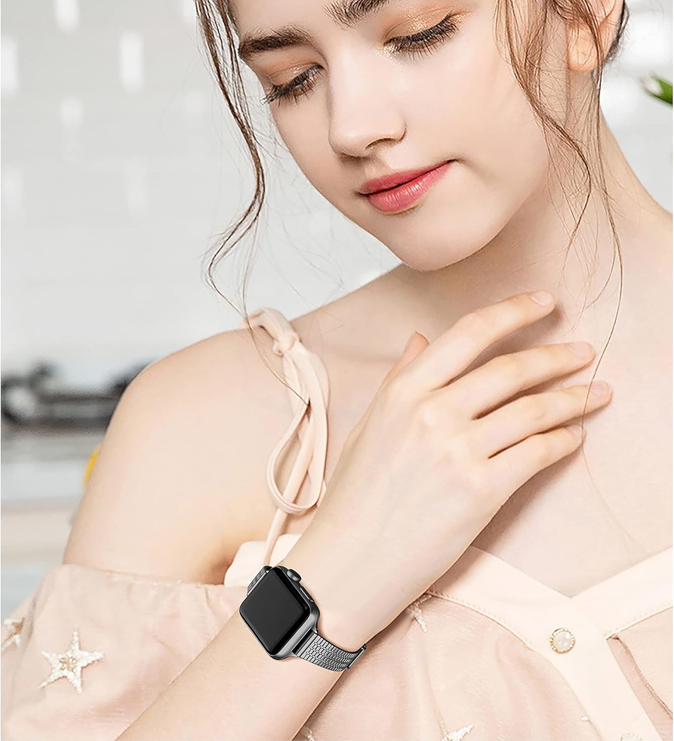 Secbolt Correas finas compatibles con Apple Watch Band de 1.49, 1.57, 1.61, 1.65, 1.73 y 1.77 pulgadas, iWatch SE Series 87654321, de acero