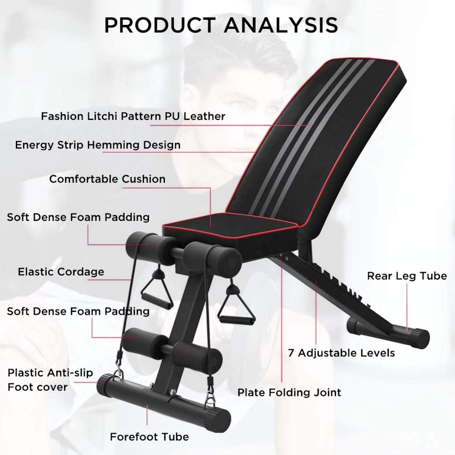 Taburete plegable con mancuernas  Banco de pesas ajustable  Plegable planoinclinadoDecline Bench Press  Banco para sentarse  para entrenamiento en
