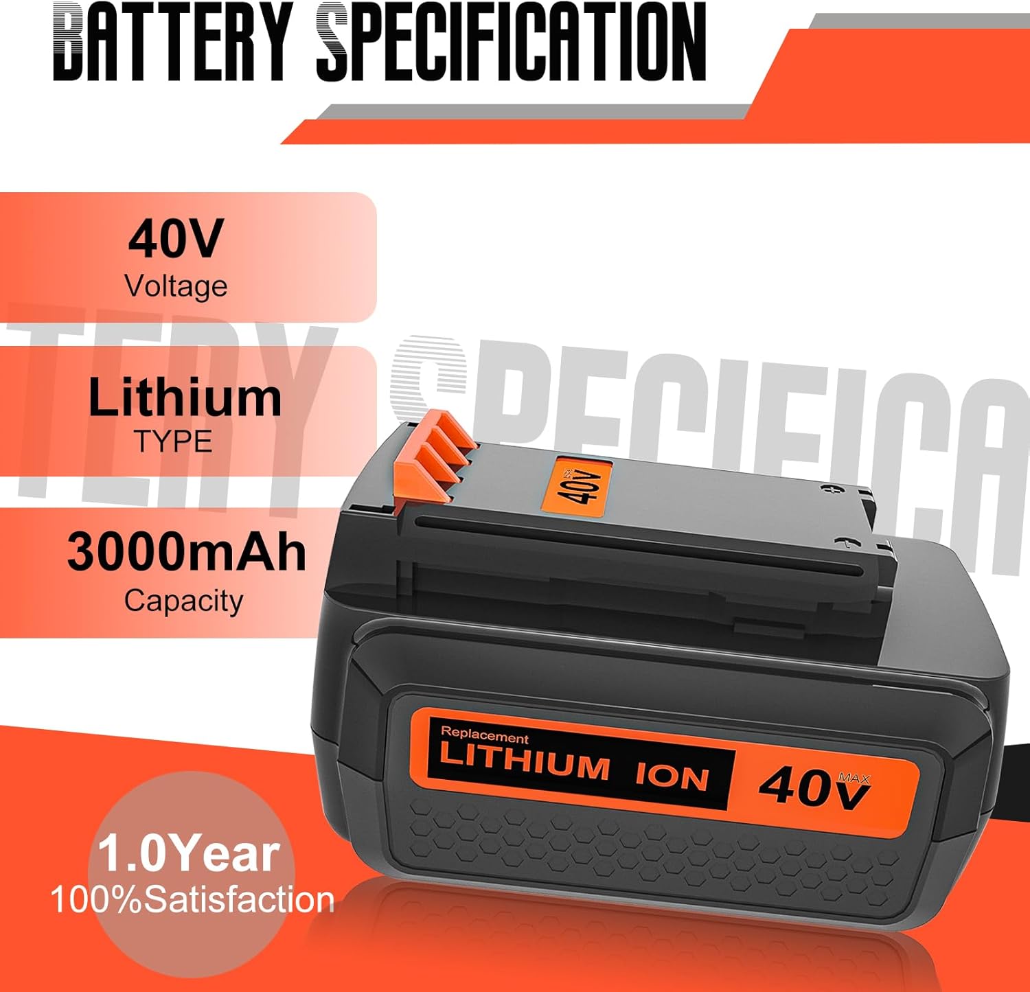 Paquete de 1 batería LBX2040 de 3000 mAh de 40 voltios y cargador de repuesto para Black and Decker 40V batería compatible con batería de litio