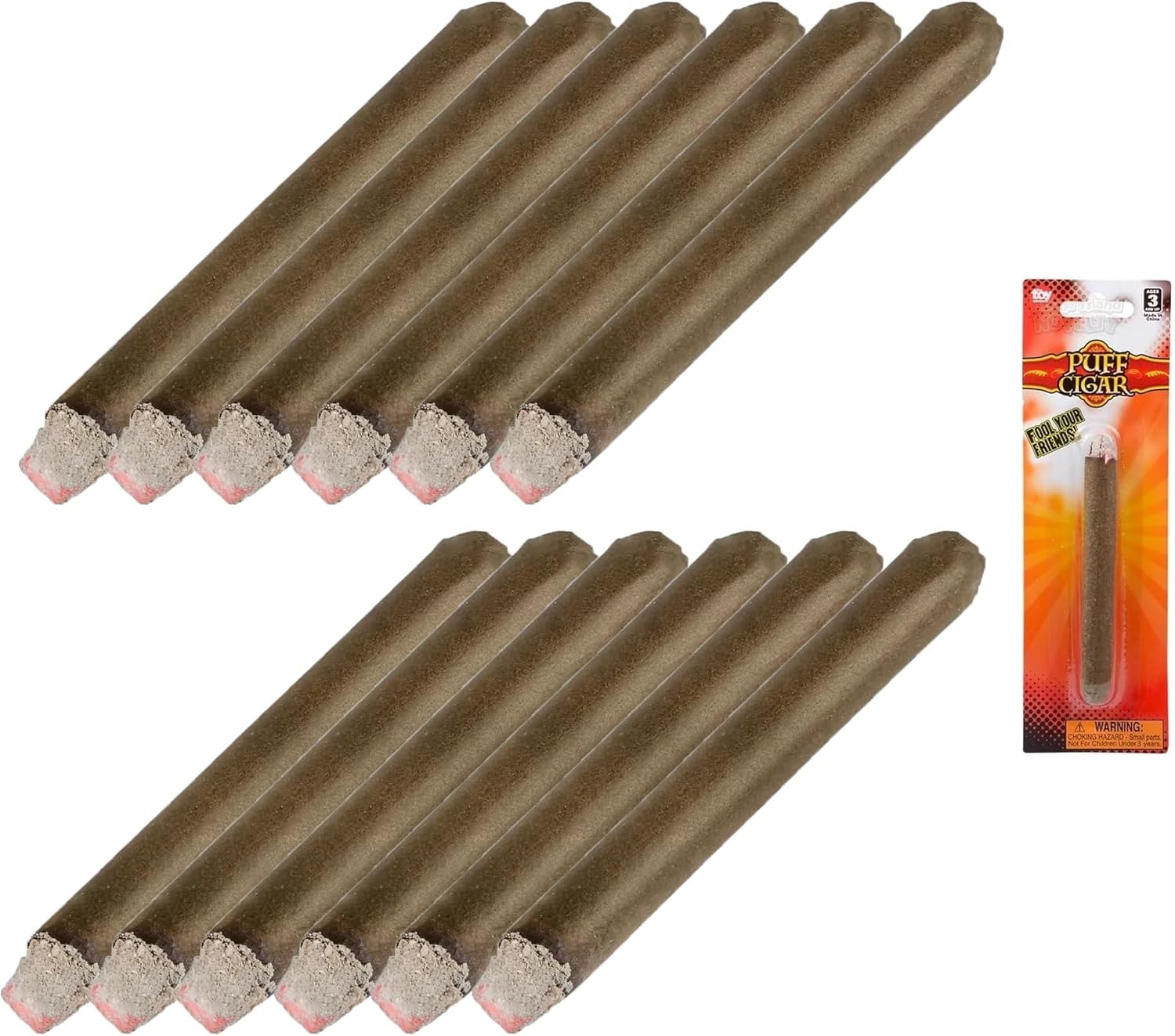 Puro de hojaldre de escenario falso de aspecto realista (paquete de 12) (4.5 pulgadas) cigarro marrón sintético. Parece que está tapada.