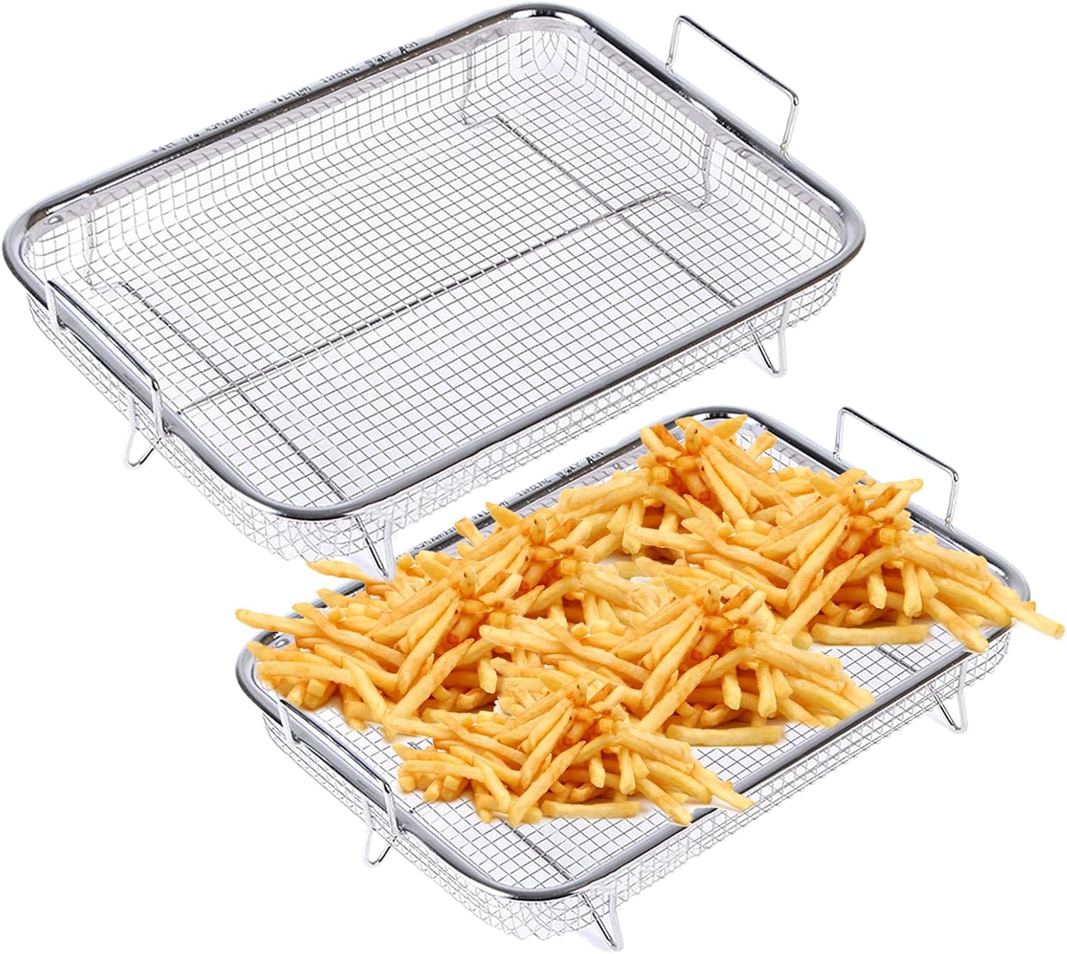 3 cestas para freidora de aire para horno de 11.8 x 8.6 x 2.16 pulgadas, cesta de parrilla de acero inoxidable, juego de cesta de malla