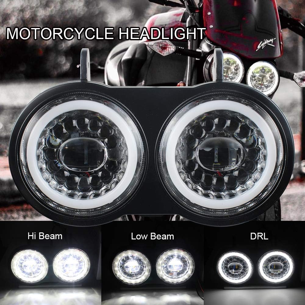 KUQIQI Buell XB – Proyector de faros delanteros LED para motocicleta, luces duales con halo blanco DRL, apto para Buell xb Modelo 2003 2004 2005