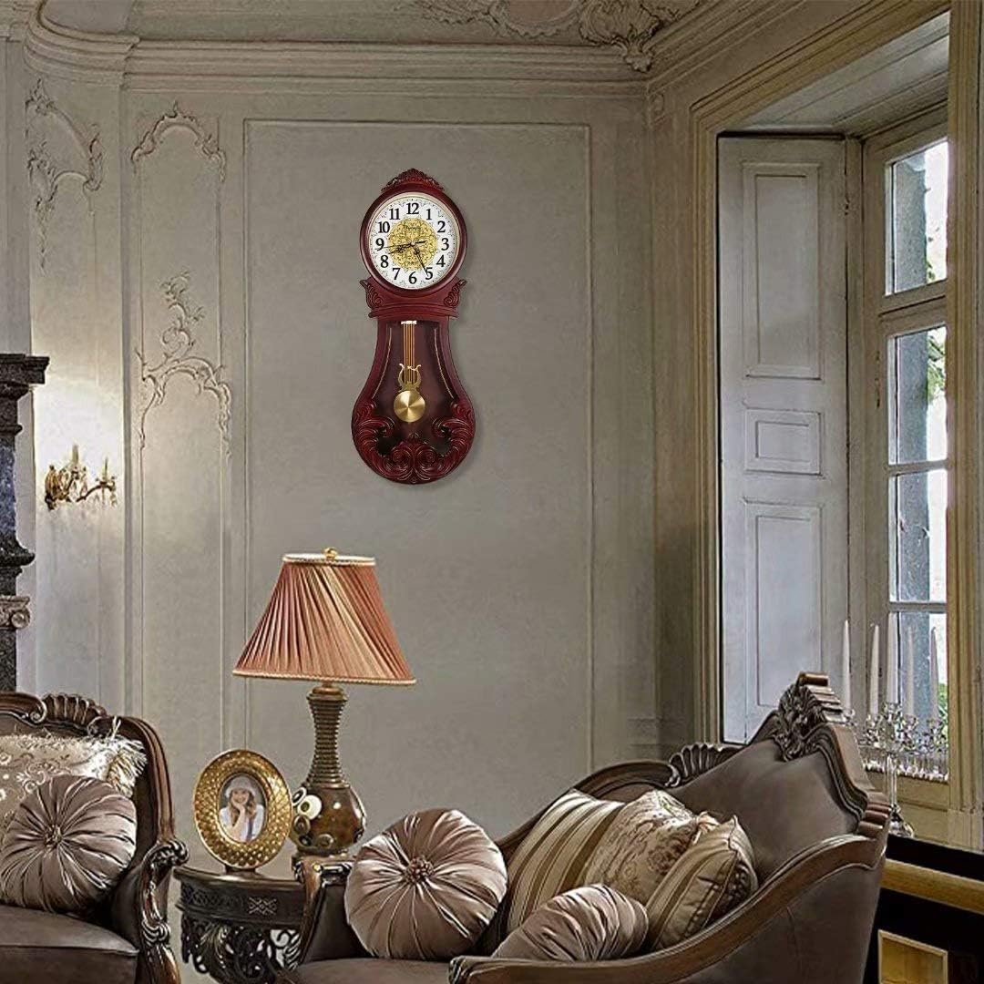 Reloj de pared con péndulo de Beesealy, reloj mecánico para abuelo, estilo retro, silencioso, para decoración de sala de estar, con péndulo, para