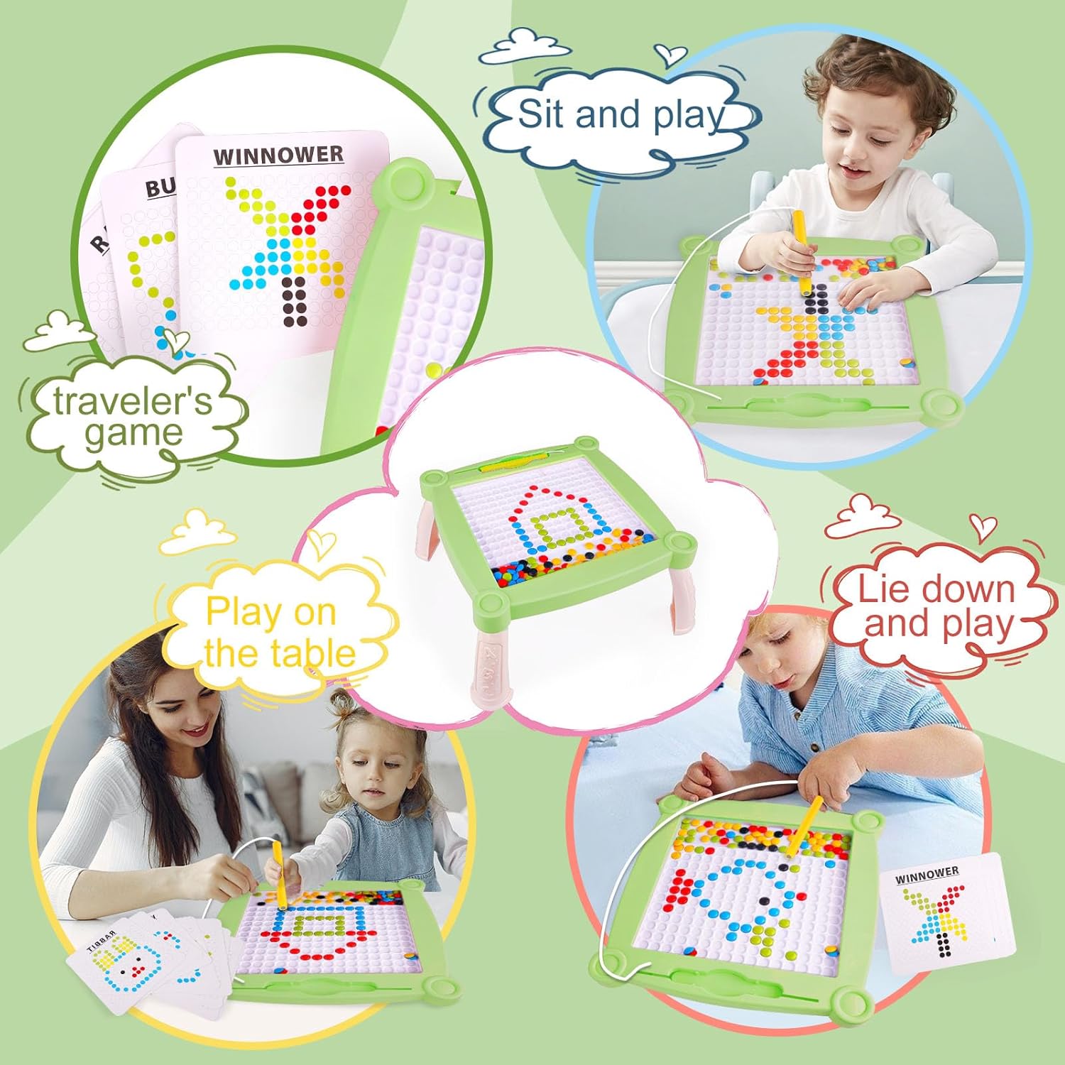 Pizarra magnética de puntos para niños de 4 a 8 años, tablero de dibujo magnético a granel para niños pequeños, proyecto Montessori creativo grande