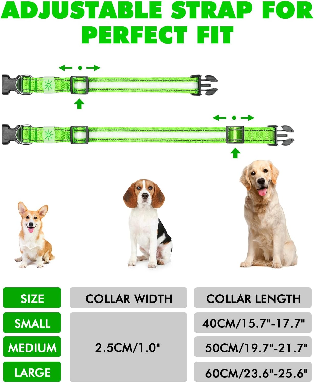 Petbank Collar de perro con luz LED, 7 colores RGB y 5 modos de luz, ajustable recargable por USB, collares de perro que brillan en la oscuridad,