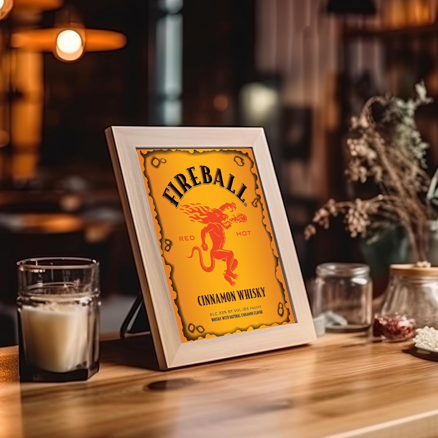 Fireball – Red Hot Whisky- Funny Bar Wall Sign, Retro Liquor Replica Sign Photo Wall Art Print, Ideal Wall Decor for Home Decor, Pub & Man Cave