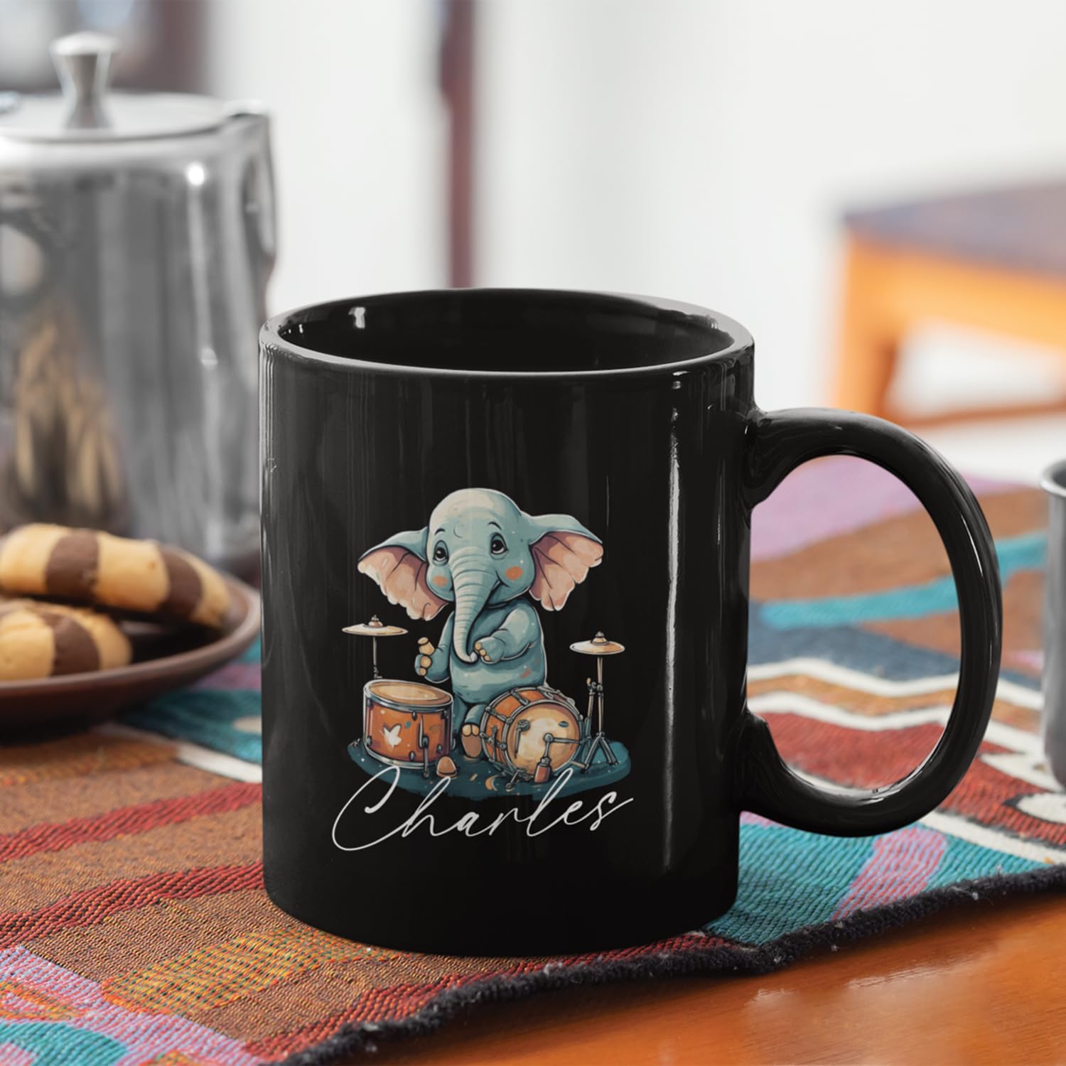 Taza de elefante personalizada con nombre 2023, regalos personalizados para los amantes de los elefantes, taza de tambor de juego de elefantes,