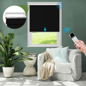 MiLin Persianas enrollables motorizadas 100 % opacas para ventanas, sin cordones, persianas enrollables opacas para el hogar con batería extraíble y MiLin Persianas enrollables motorizadas 100 % opacas para ventanas, sin cordones, persianas enrollables opacas para el hogar con batería extraíble y