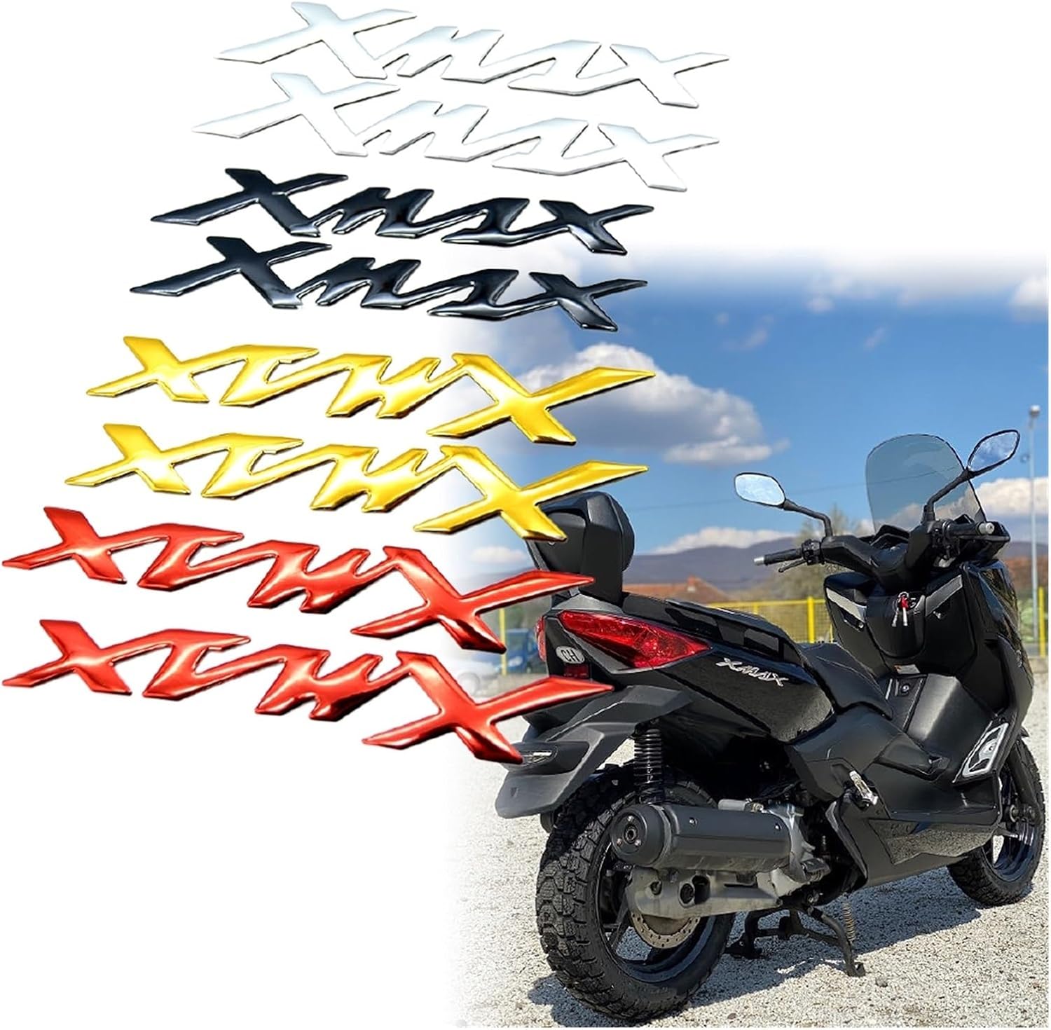 2PCS 3D Motorcycle Emblem Logo Badge Chrome Sticker Decals Stickers for YMAHA Xmax 125 250 300 400 X Max 300 Accessories (Color  Silver)