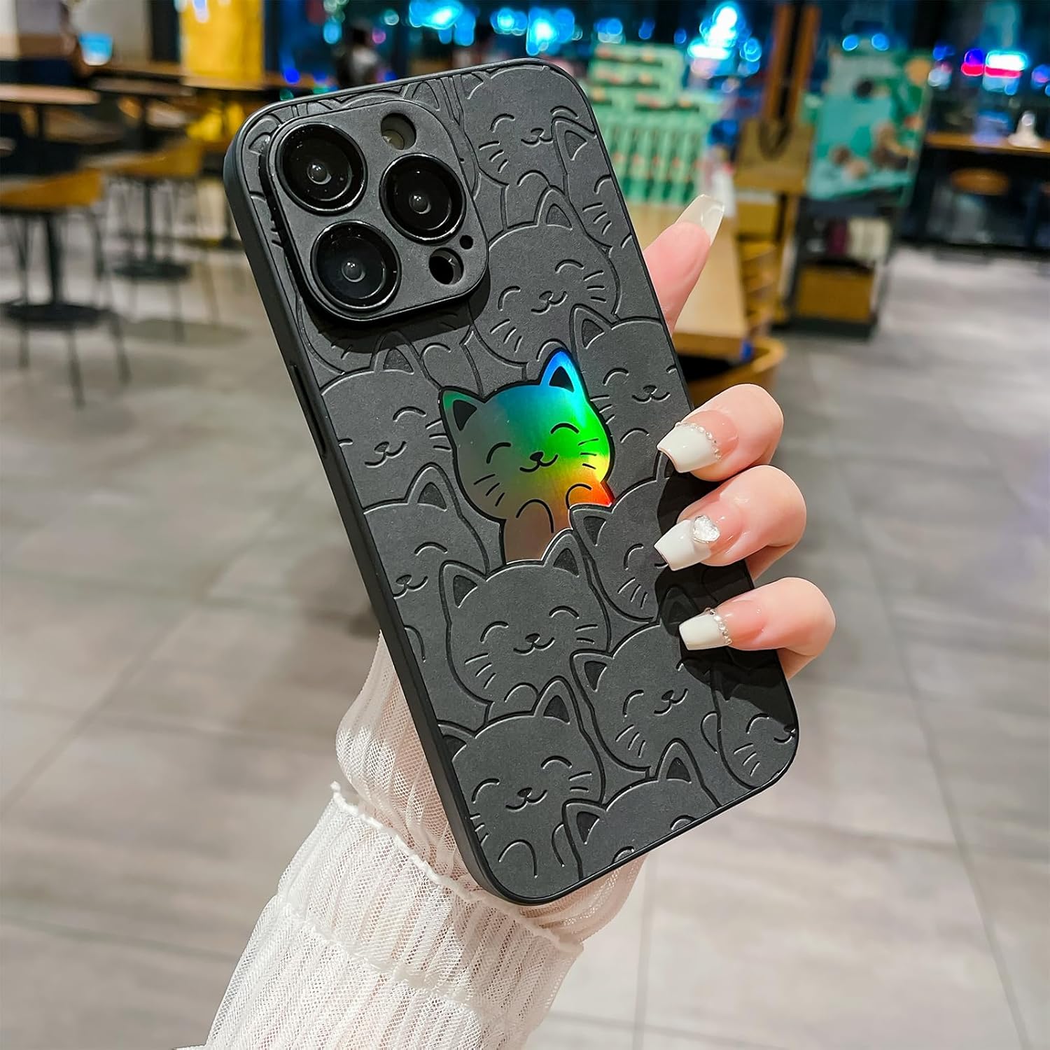 Funda compatible con iPhone 15 Pro, lindo patrón de gato láser para mujeres y hombres, protección completa de la lente de la cámara, parte trasera