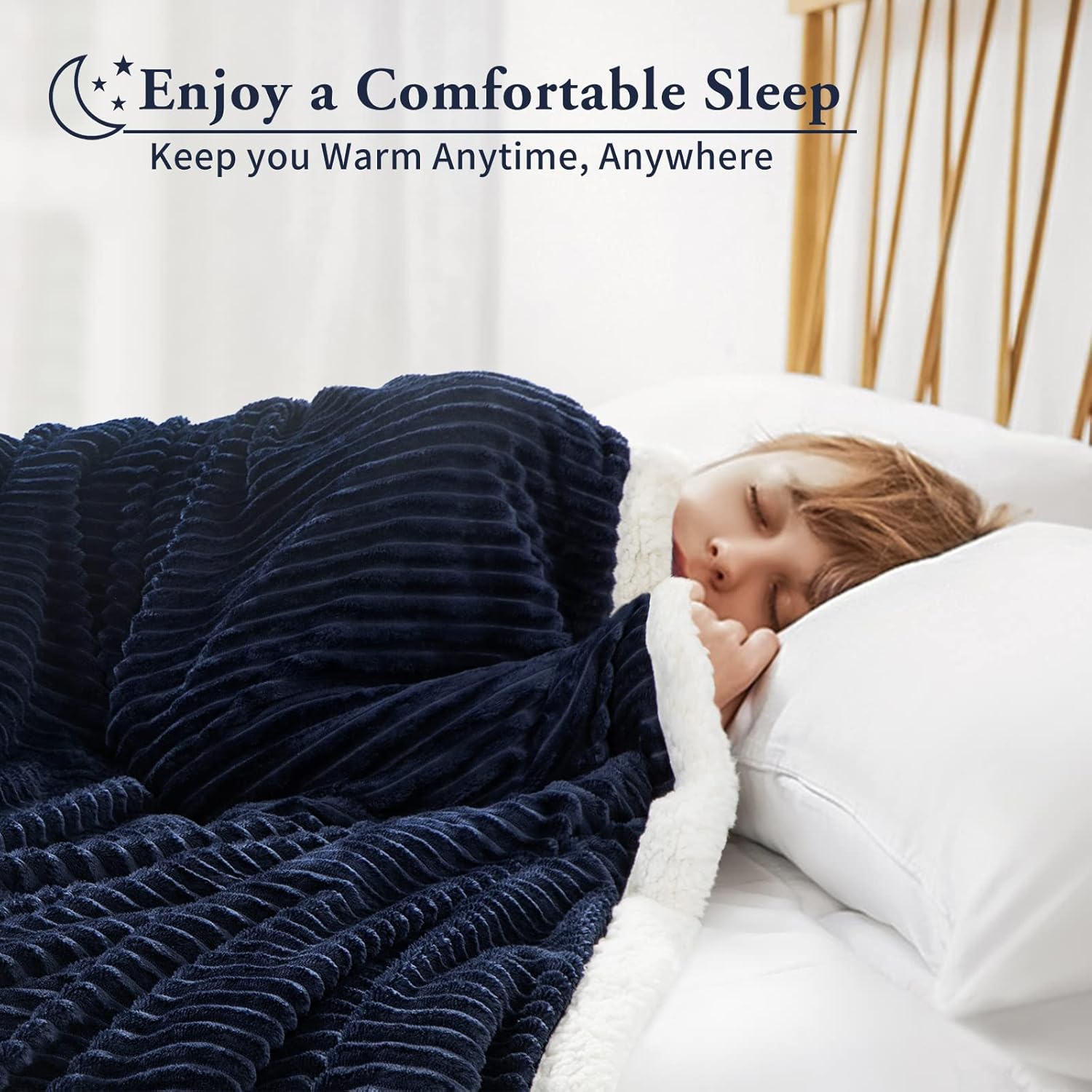 LBRO2M Manta de cama de forro polar Sherpa a rayas, tamaño King, súper suave, afelpada, cálida, acogedora, de microfibra esponjosa, manta de