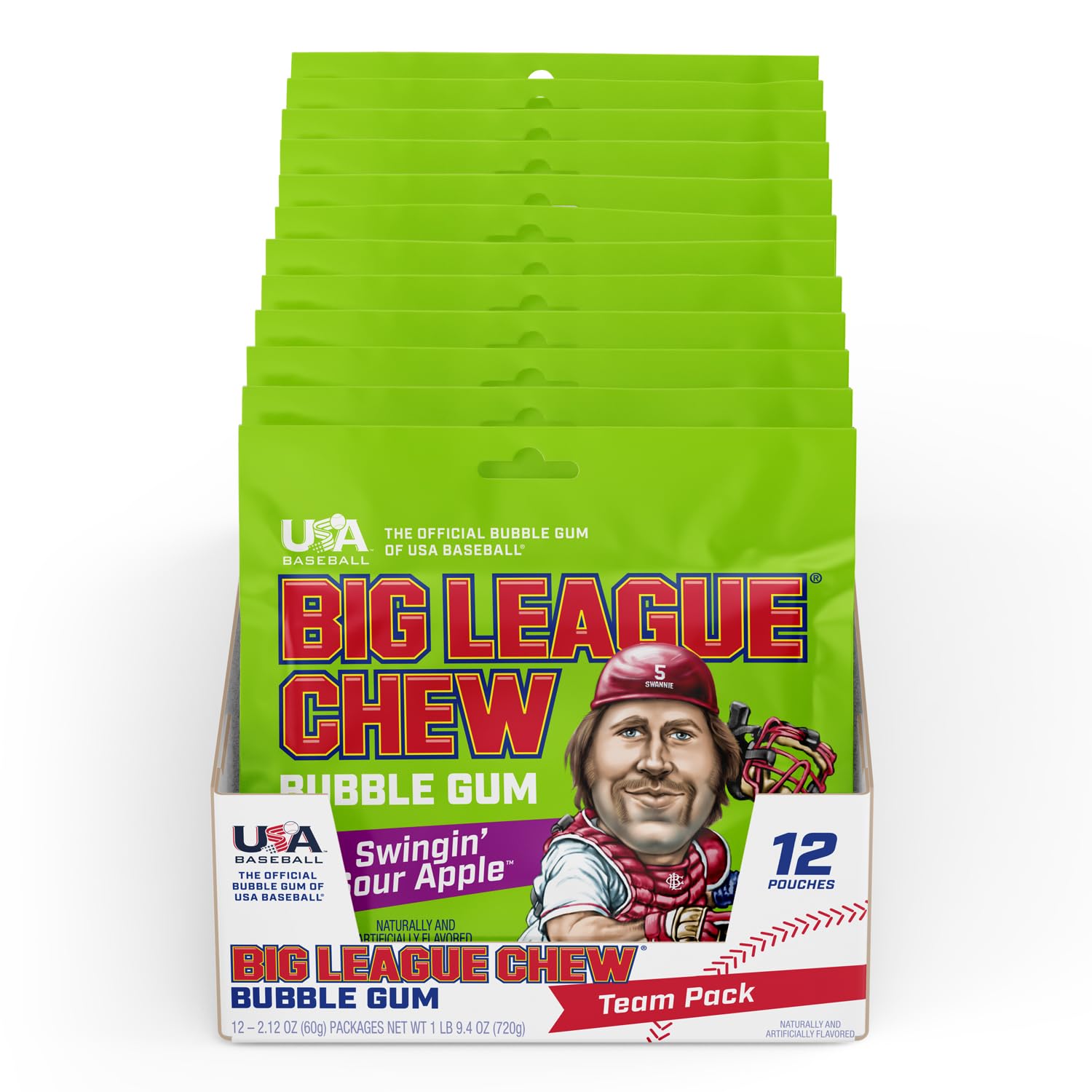 Big League Chew Swingin’ – Goma de mascar de manzana agria, sabor a manzana ácida, ideal para juegos de béisbol, equipos, concesiones, fiestas y más