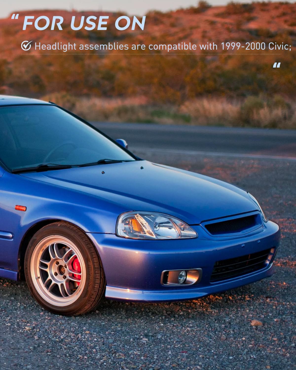 Nilight Conjunto de faros delanteros compatible con Honda Civic 1999 2000, carcasa cromada, reflector ámbar, lente transparente mejorada, lado del