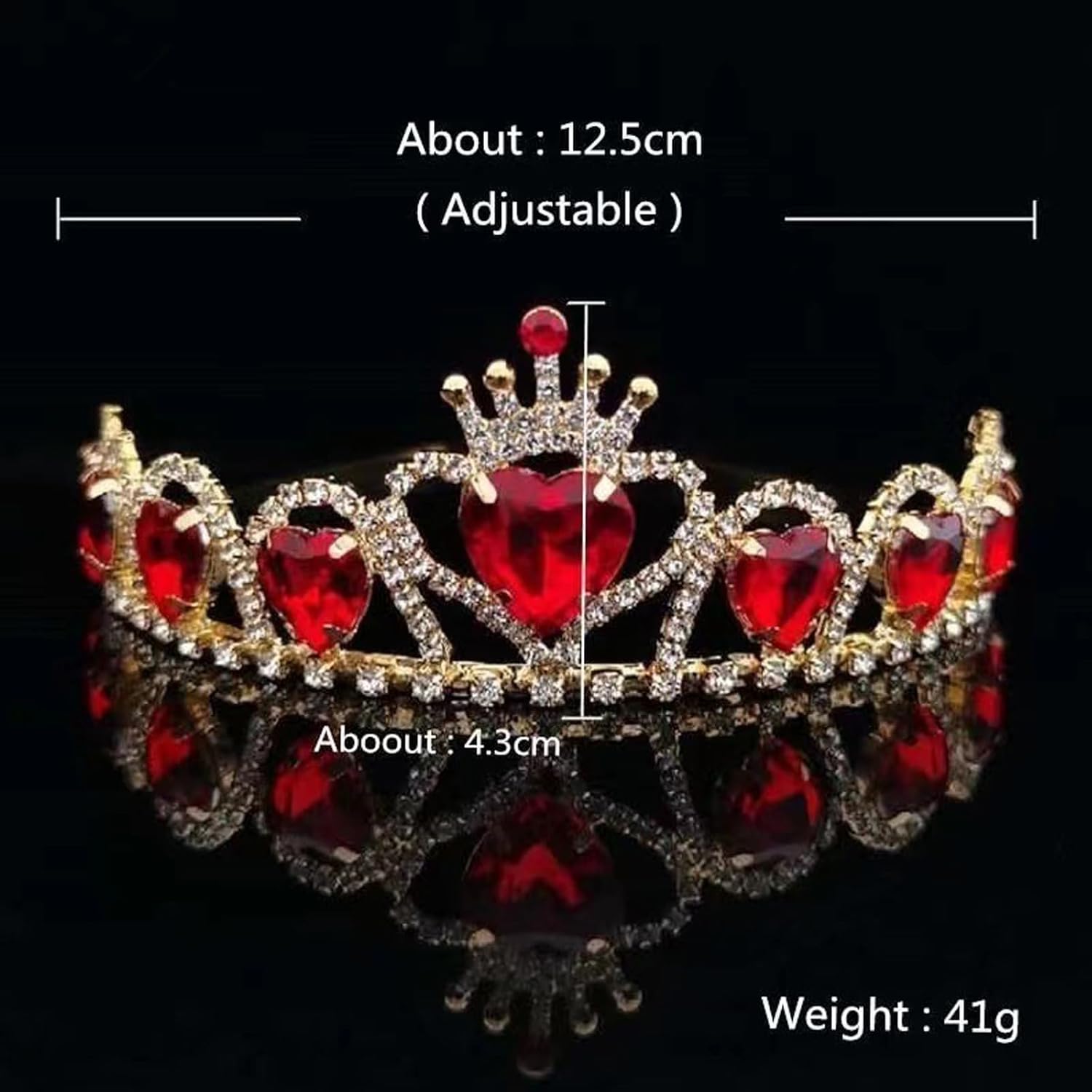 Collar rojo real de reina de corazones y corona de tiara dorada de princesa para disfraz de niña, tocado de reina de corazones, corona y collar para
