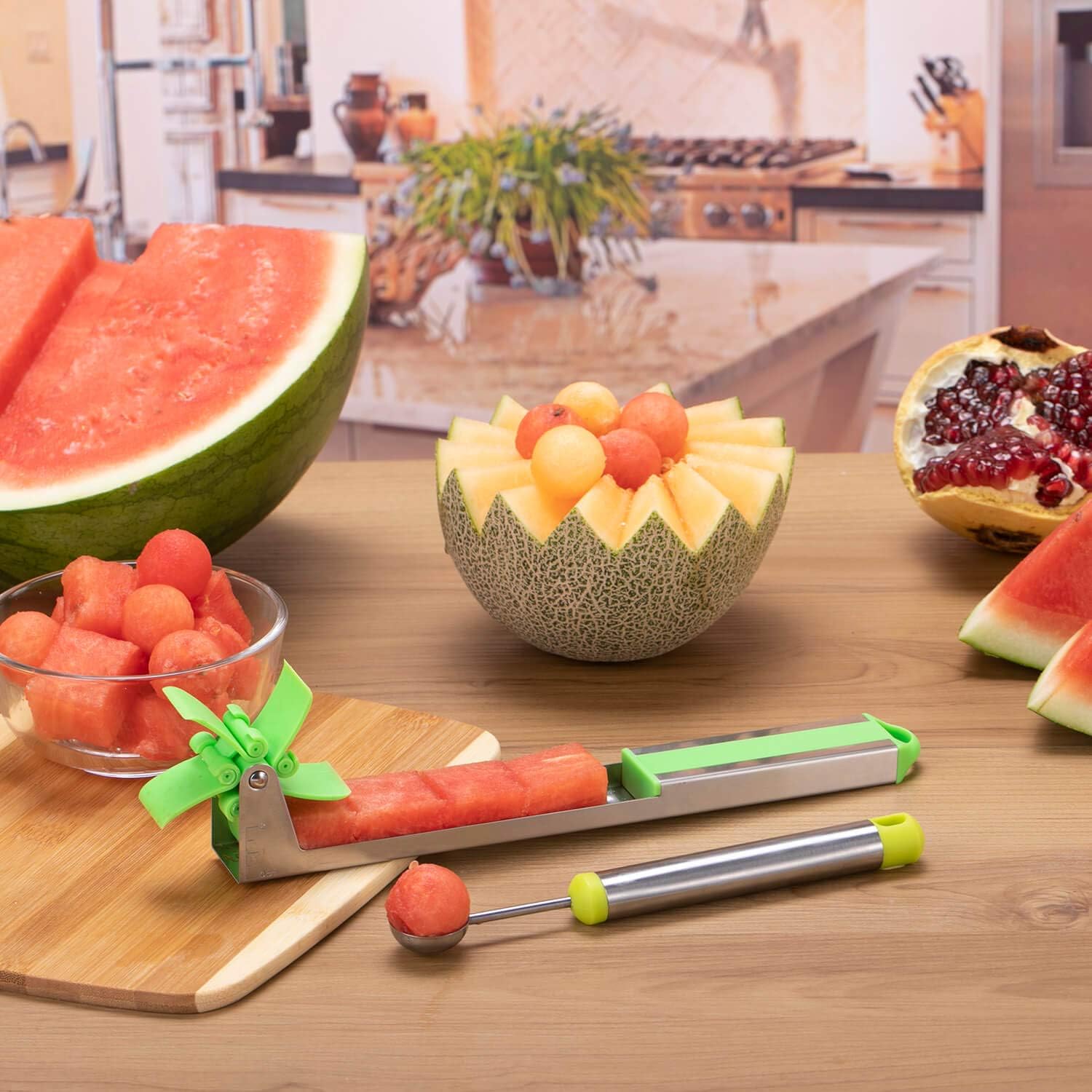 Cortador de molino de viento de sandía, herramientas de frutas con forma de acero inoxidable, herramienta de corte rápido, utensilios de cocina con