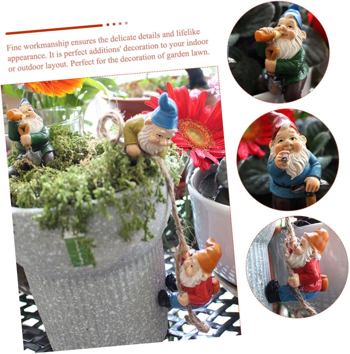 4 piezas de arreglo floral enano, estatua de jardín de gnomos pequeños, decoraciones para patio, mini figurita enana, mini macetas para