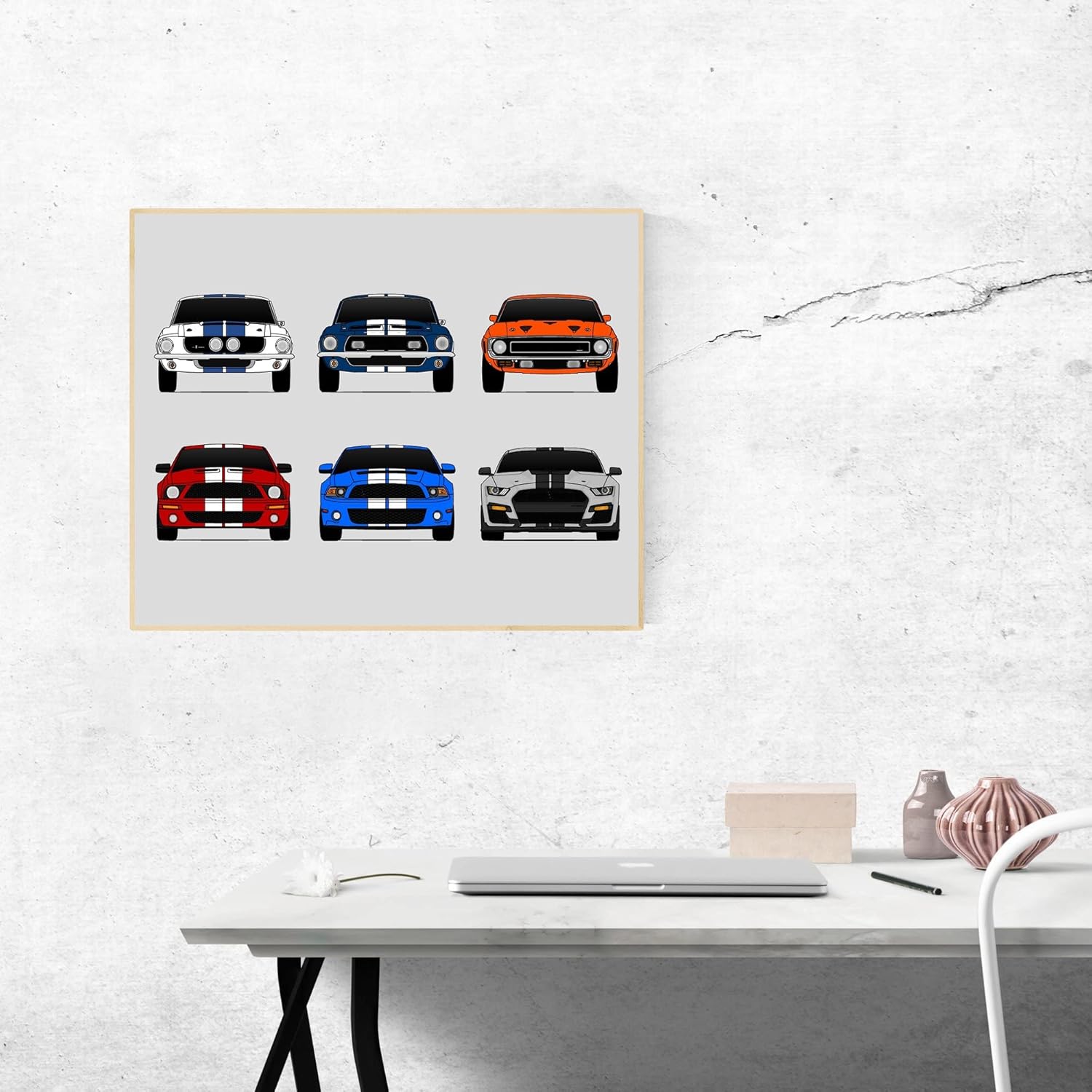 Shelby Mustang GT500 Generations Inspired Car Poster – Handmade Print of Ford Shelby GT500 (Multi-Color Wall Art) – 17×22″ Satin Print (Unframed) –