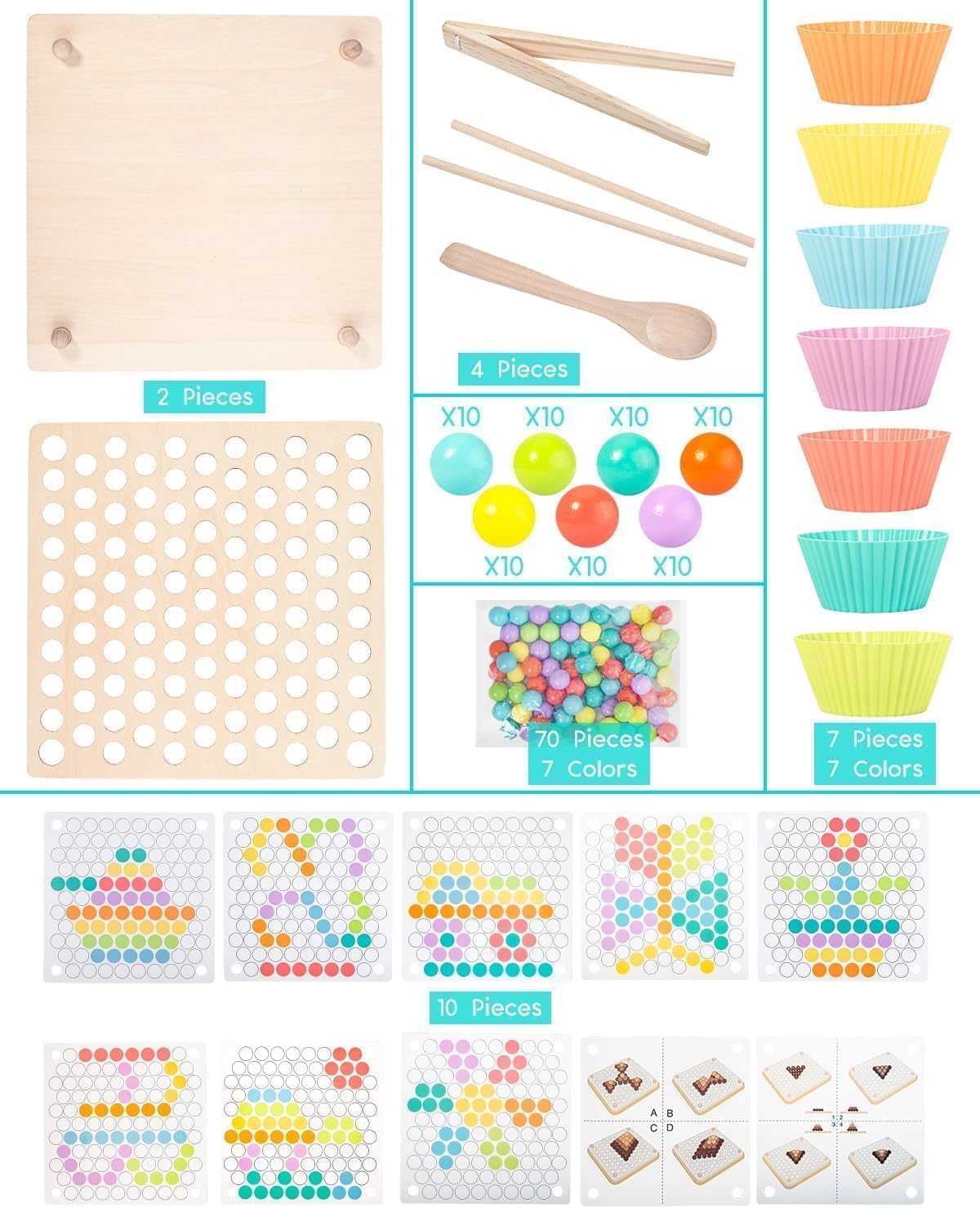Juguetes Montessori de madera, juego de cuentas de tablero de clavijas para niños pequeños, juguete preescolar educativo temprano, juguetes de