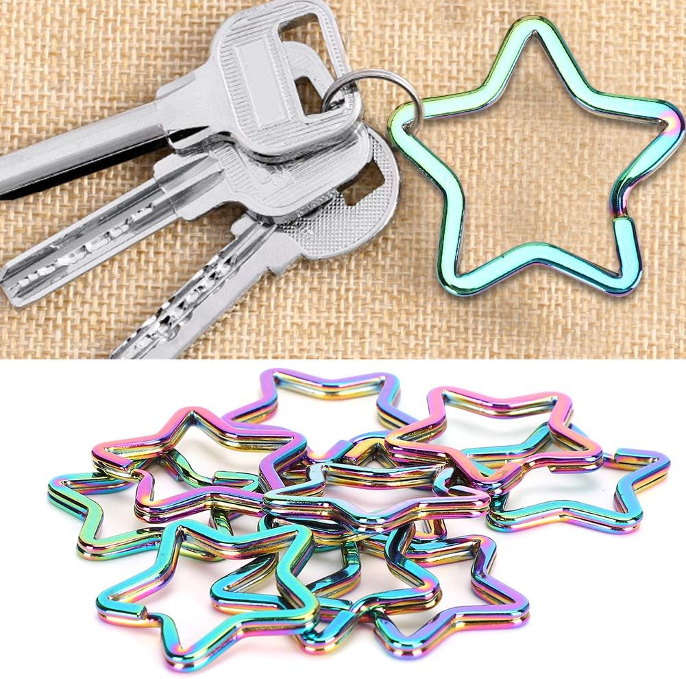 10 unids creativo plano en forma de estrella anillo llavero colorido DIY metal llavero llavero aro lazo, Con color