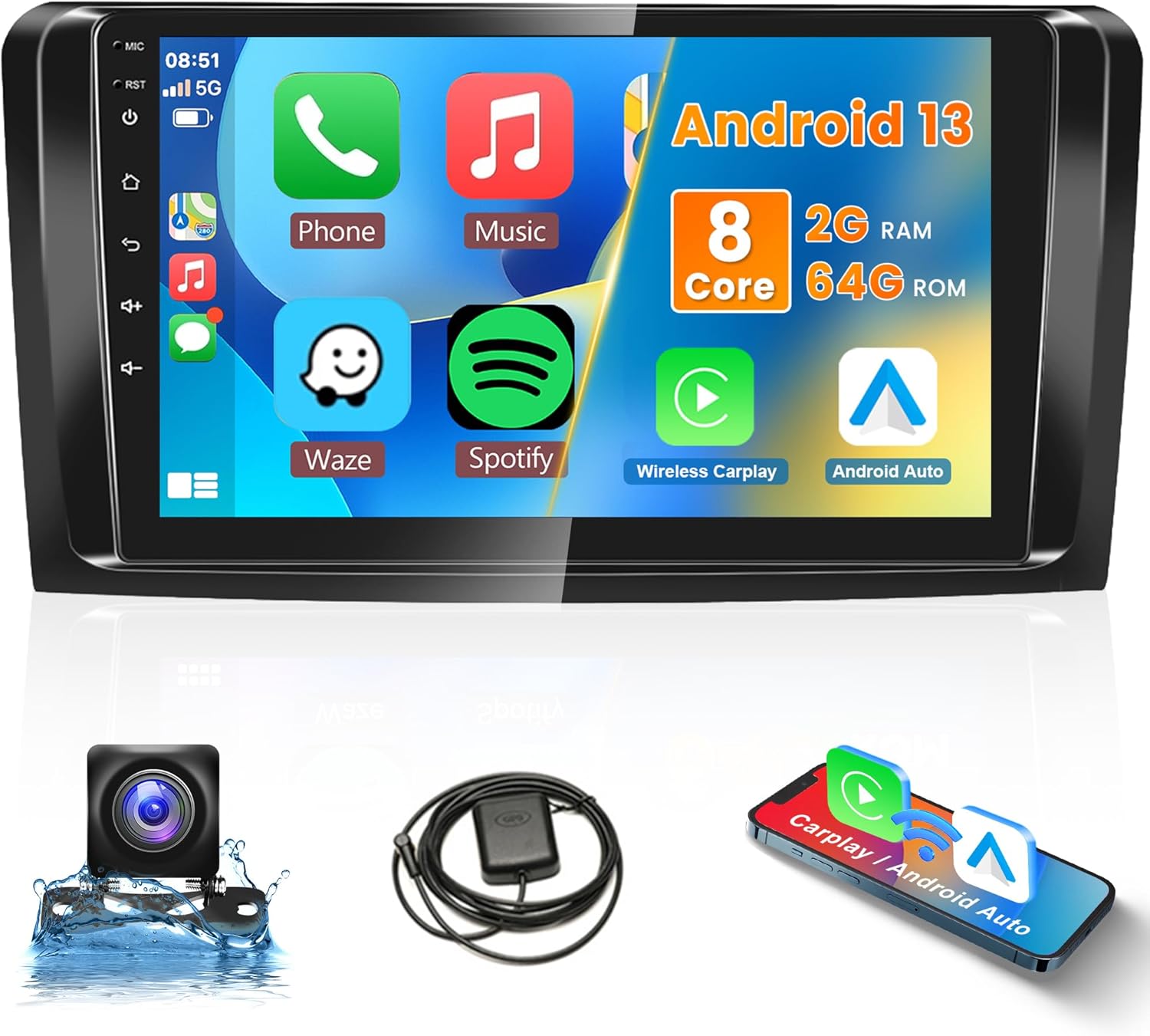 2G 64G para Mercedes Benz W164 X164 ML350 ML500 ML280 GL320 GL350 GL450 2005-2011 Android estéreo de coche con Apple Carplay, pantalla táctil de 9