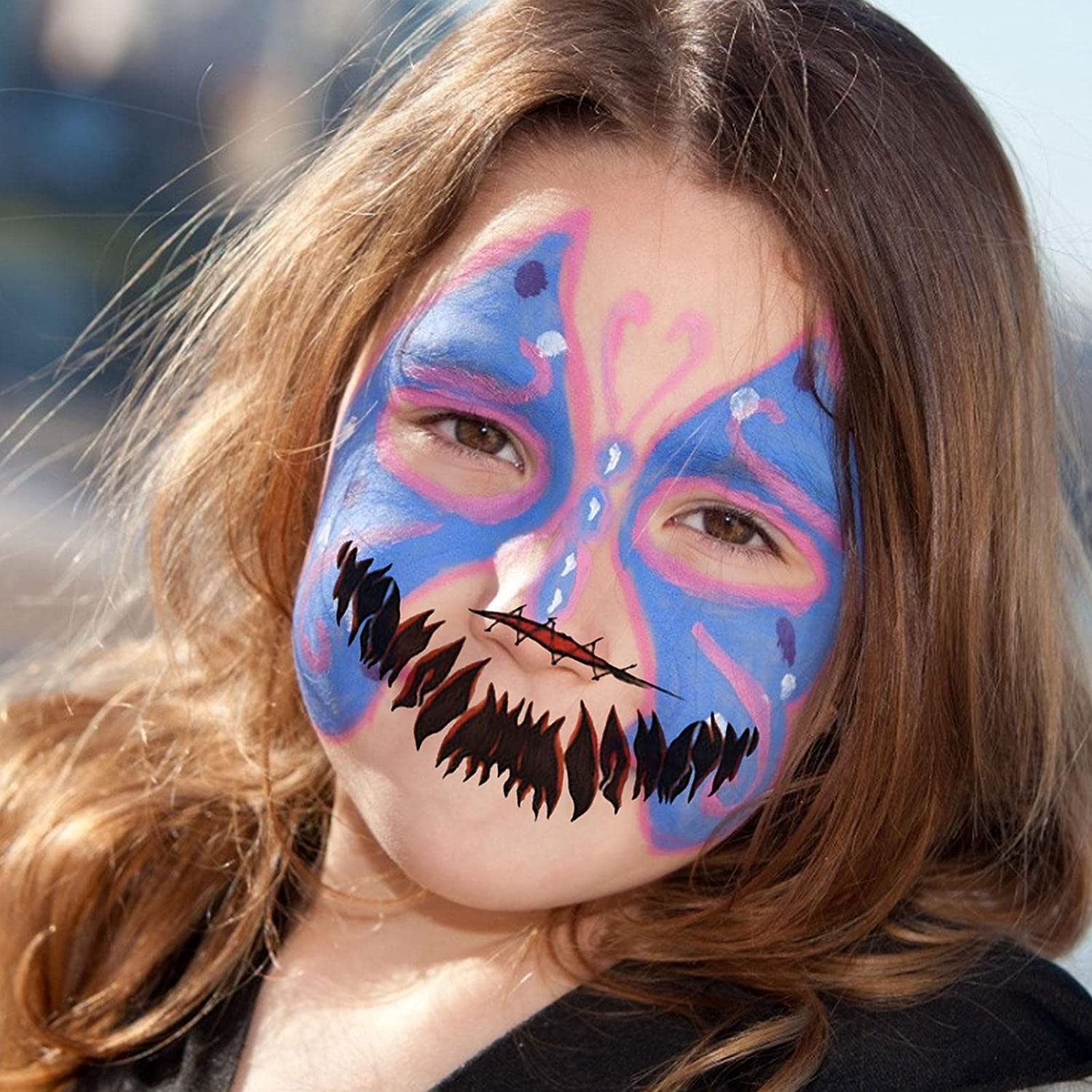 Maquillaje de broma de Halloween, tatuajes temporales de cara grande de Halloween (paquete de 12)