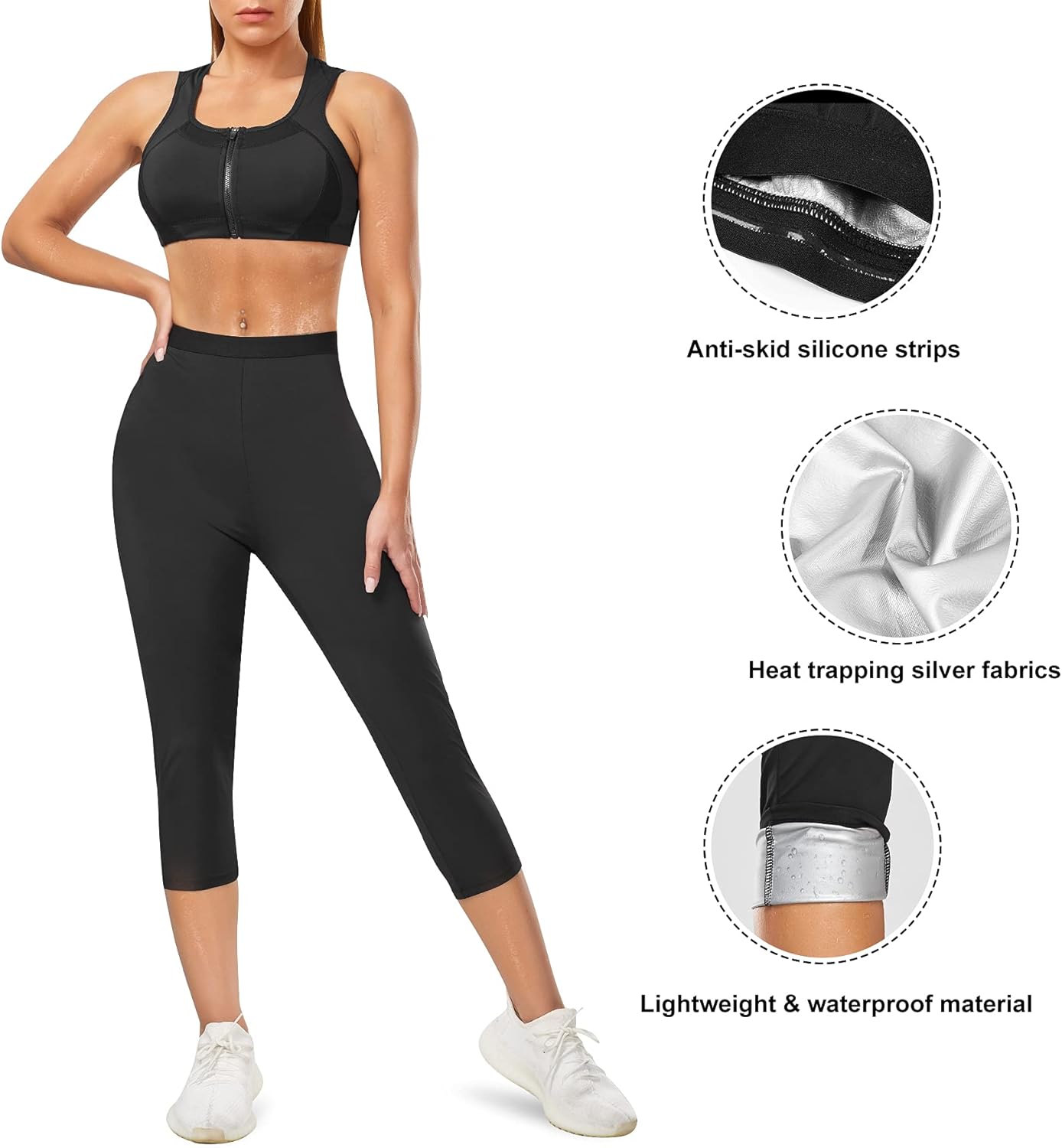 URSEXYLY Pantalones deportivos de sauna para mujer, leggings térmicos para ejercicio, cintura alta, adelgazamiento, entrenamiento de cintura, capris