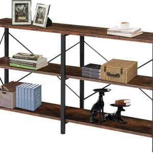 Estantería baja de 3 niveles, estante abierto de 55 pulgadas de ancho, estantería industrial de madera para oficina en casa, dormitorio, sala de Estantería baja de 3 niveles, estante abierto de 55 pulgadas de ancho, estantería industrial de madera para oficina en casa, dormitorio, sala de