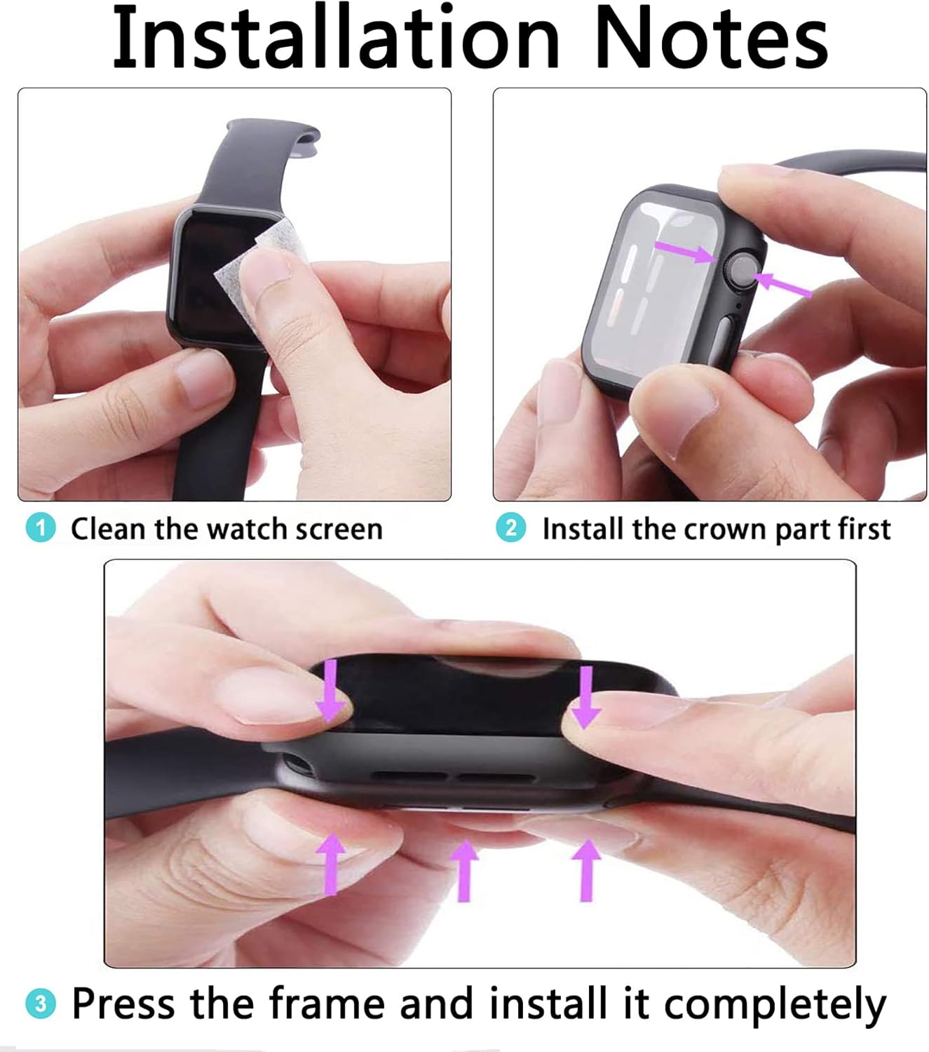 Paquete de 2 Funda compatible con Apple Watch Series 7 de 1.614in con protector de pantalla de vidrio templado integrado (negro 1.614in)