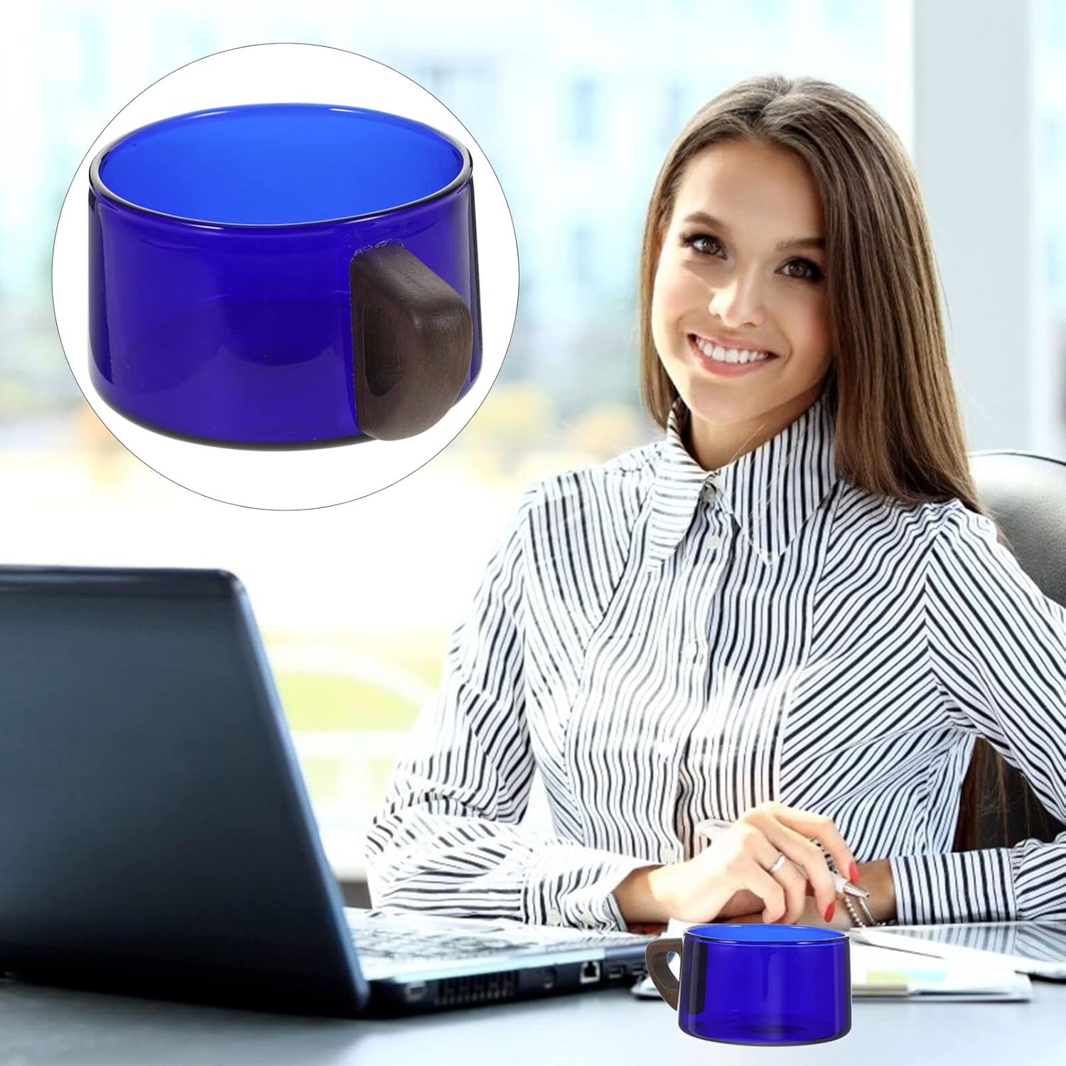 Kichvoe Tazas de café de vidrio transparente Taza de café de vidrio transparente Vaso de agua de gran capacidad con mango de madera, taza de